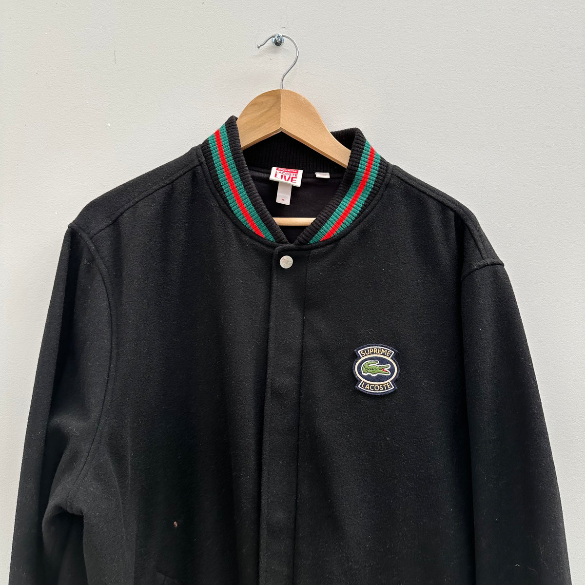 Supreme lacoste wool varsity deals jacket black