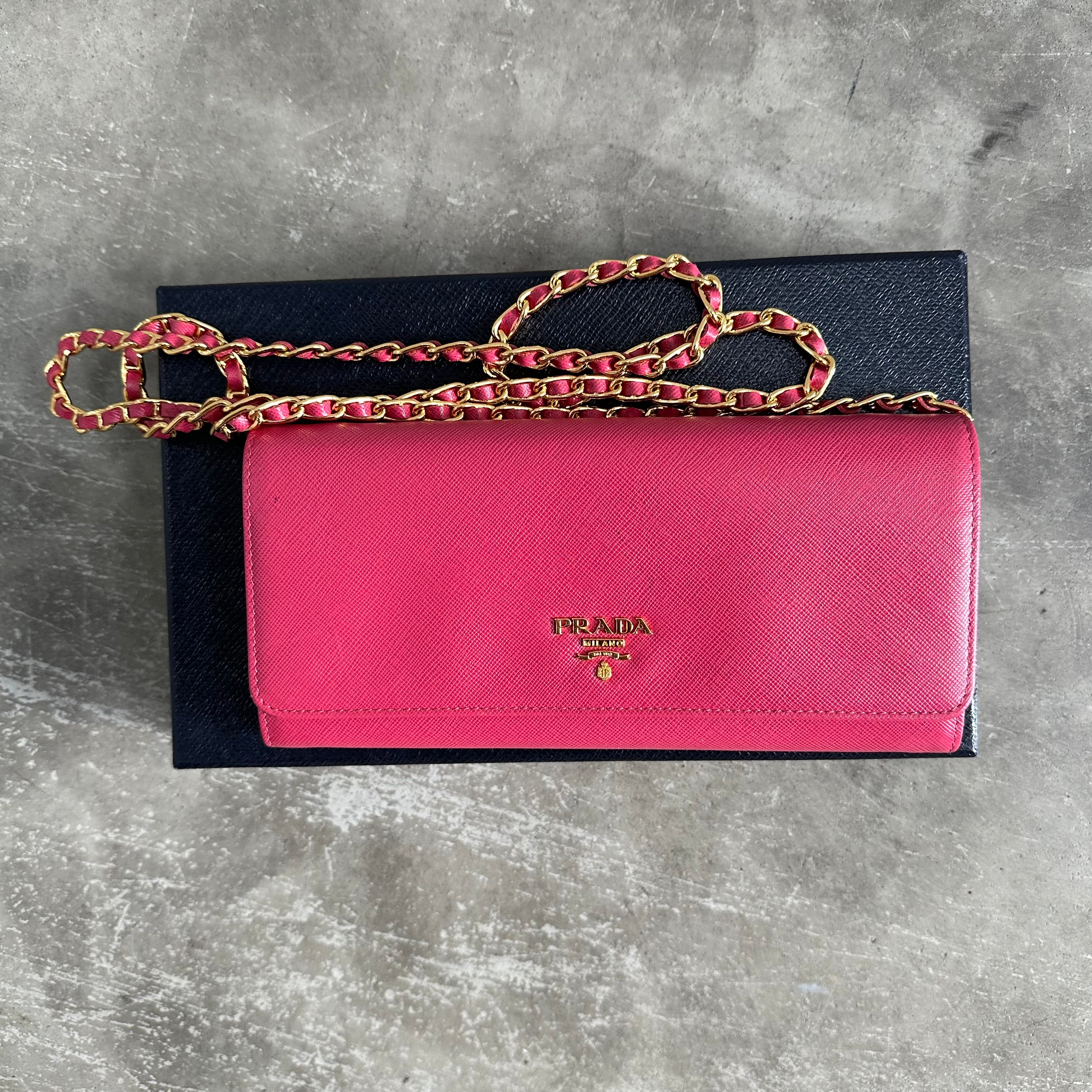 Prada Saffiano Pink Leather Crossbody Wallet on Chain Bag