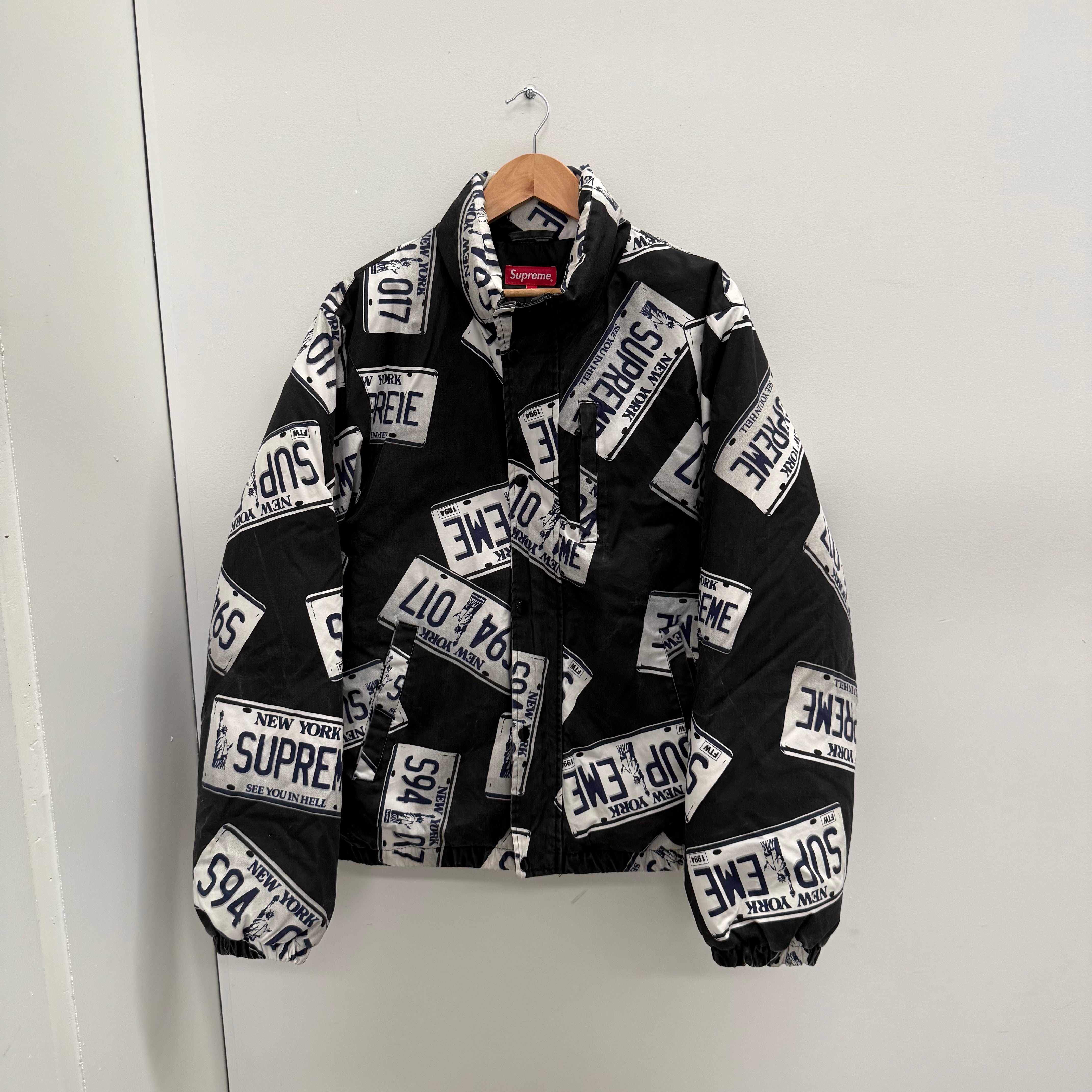 Supreme License Plate Puffy Jacket Supreme License Plate All Over