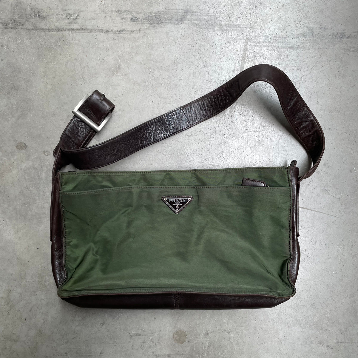 Prada Small Shoulder Bag Nylon with Leather Khaki Green Curated by Charbel
