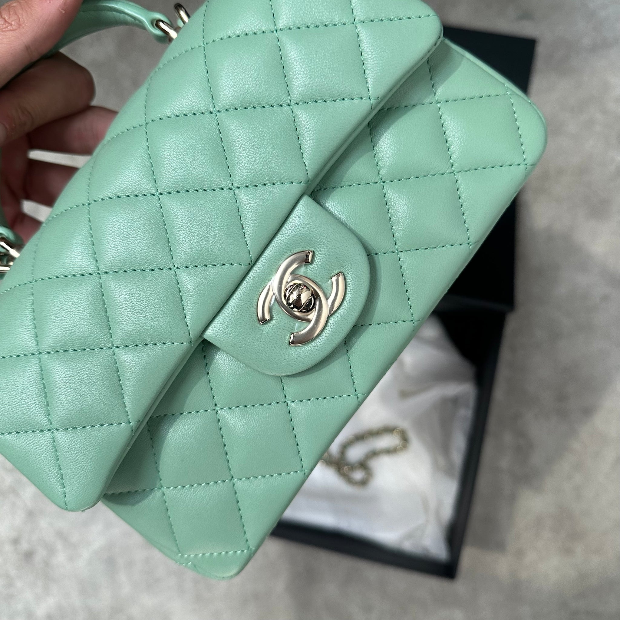 Chanel Green Mini Flap Top Handle Bag