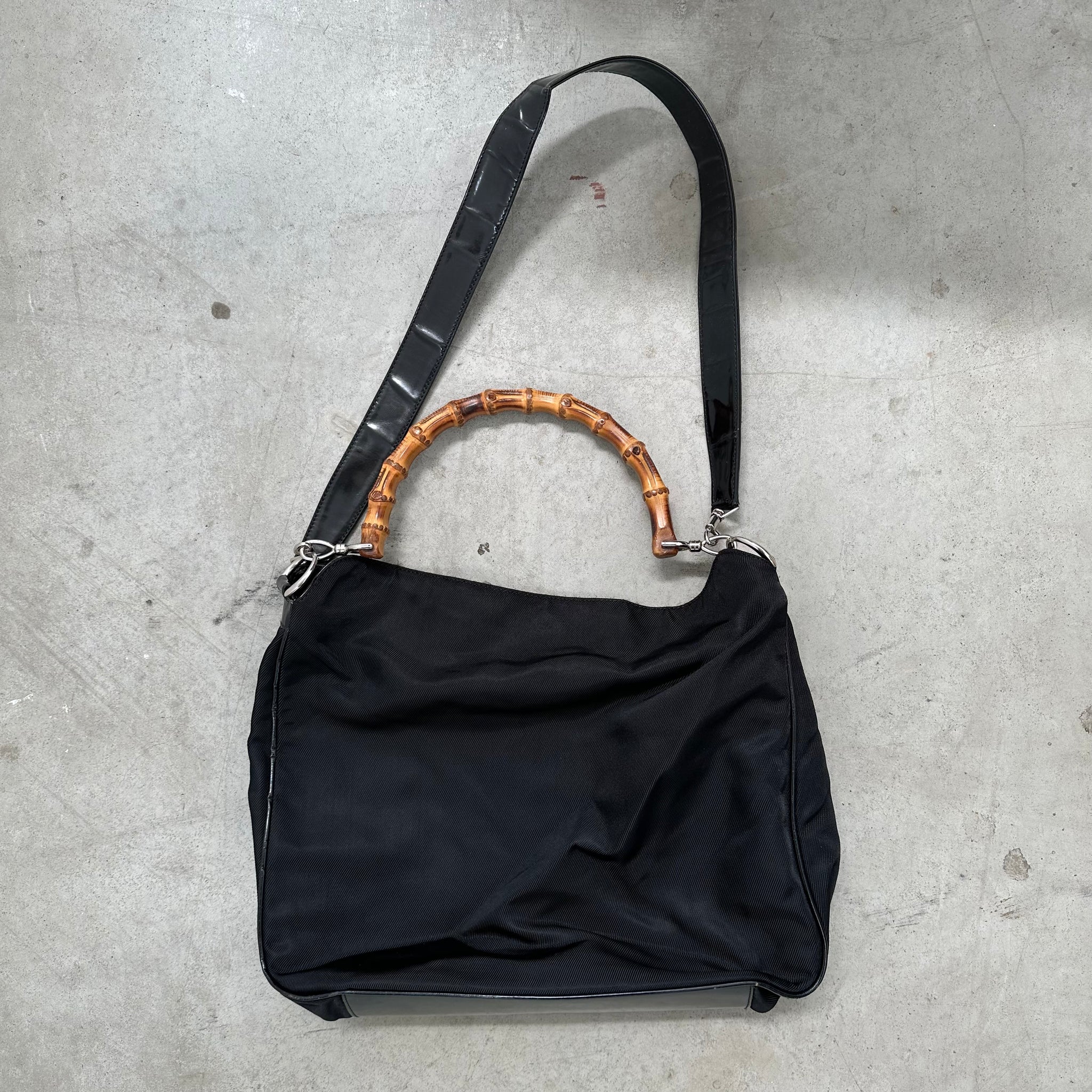 Gucci Bamboo with Strap Shoulder Bag Nylon Black