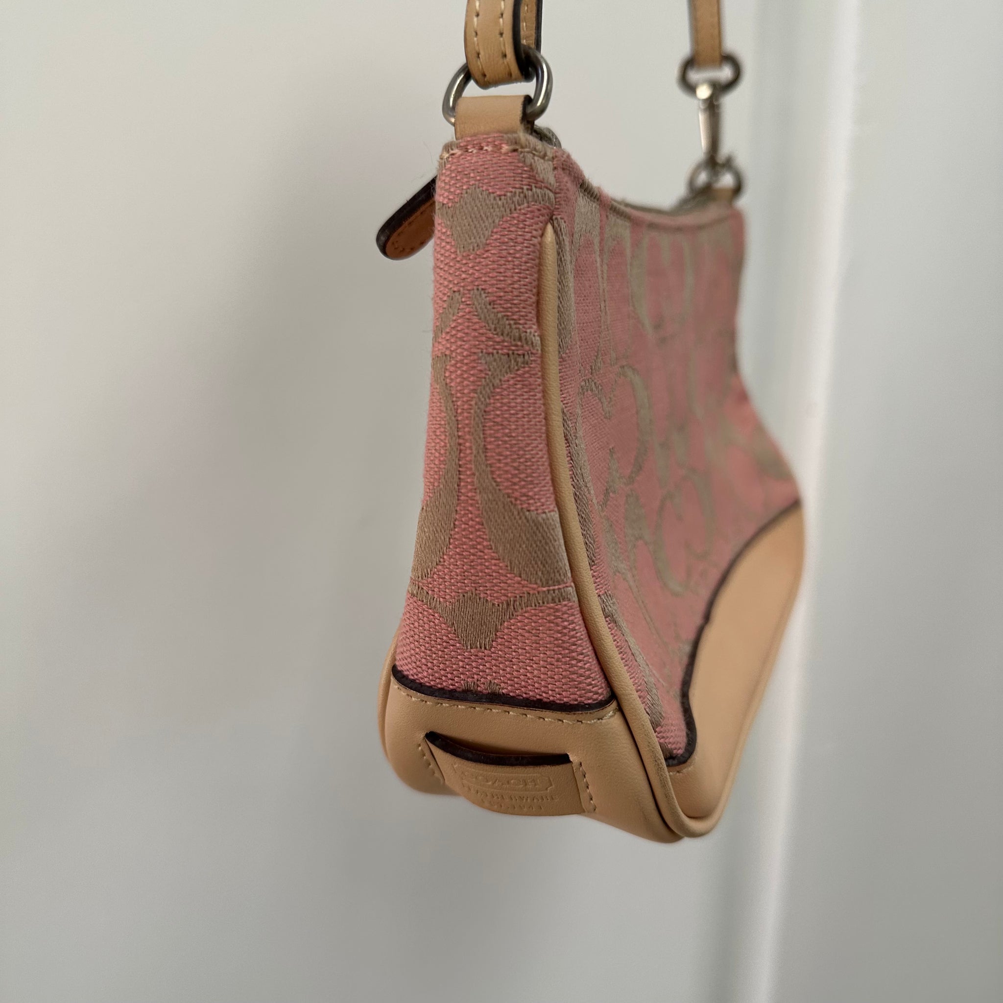 Coach Logo Print Pink Pochette Bag