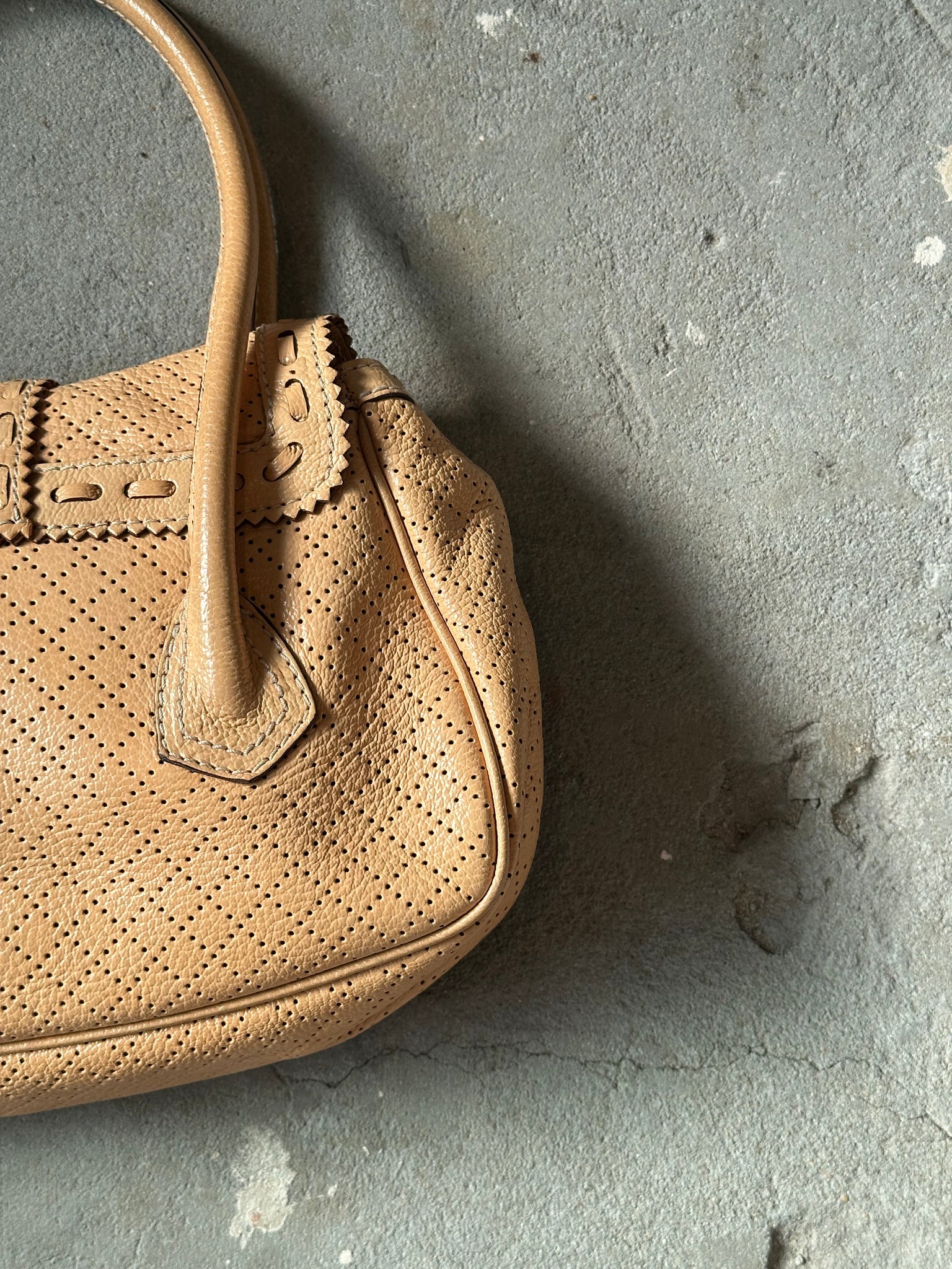 Celine Perforated Leather Shoulder Bag Beige