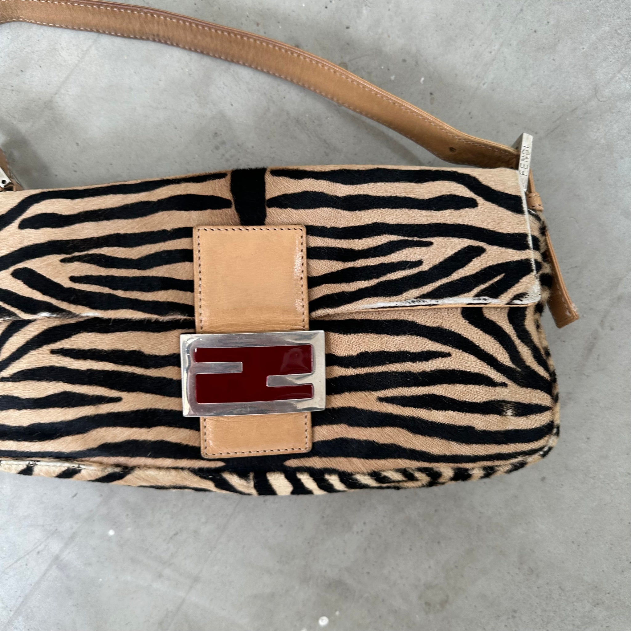 Fendi Animal Print Baguette Bag Beige