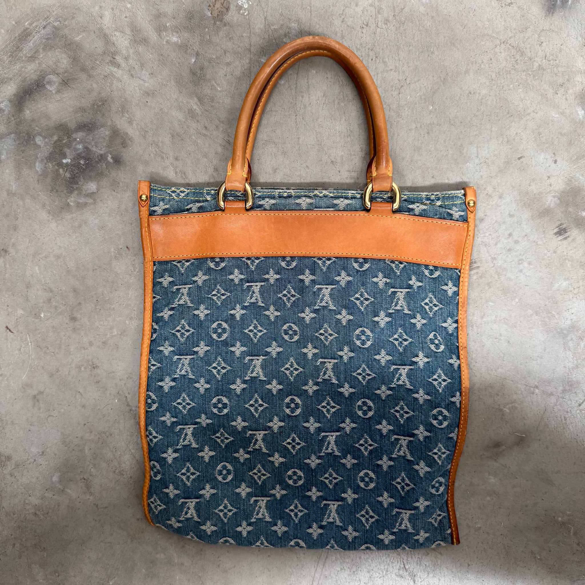 Louis Vuitton Blue Monogram Denim Flat Shopper Tote Bag