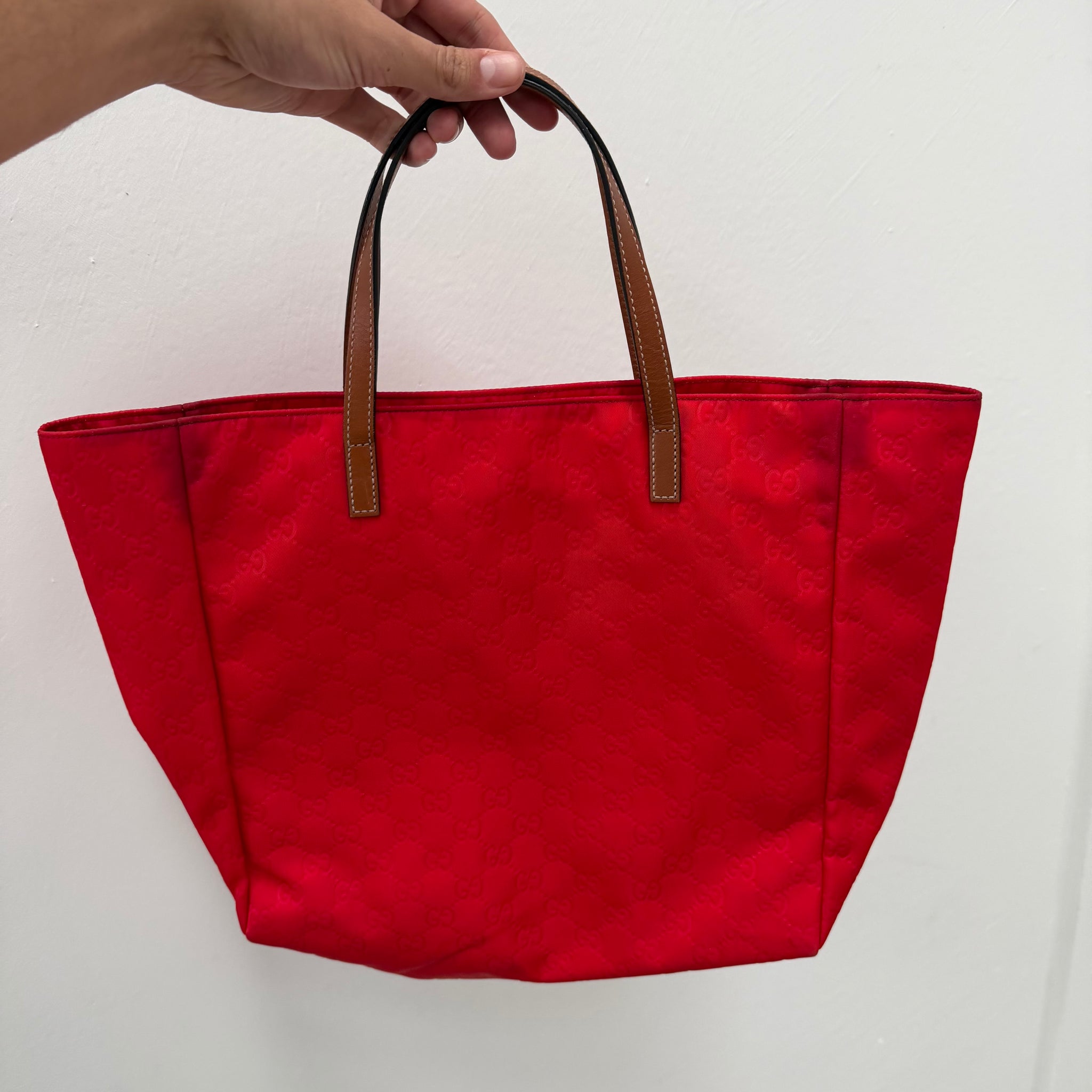 Gucci GG Print Nylon Red Tote Bag