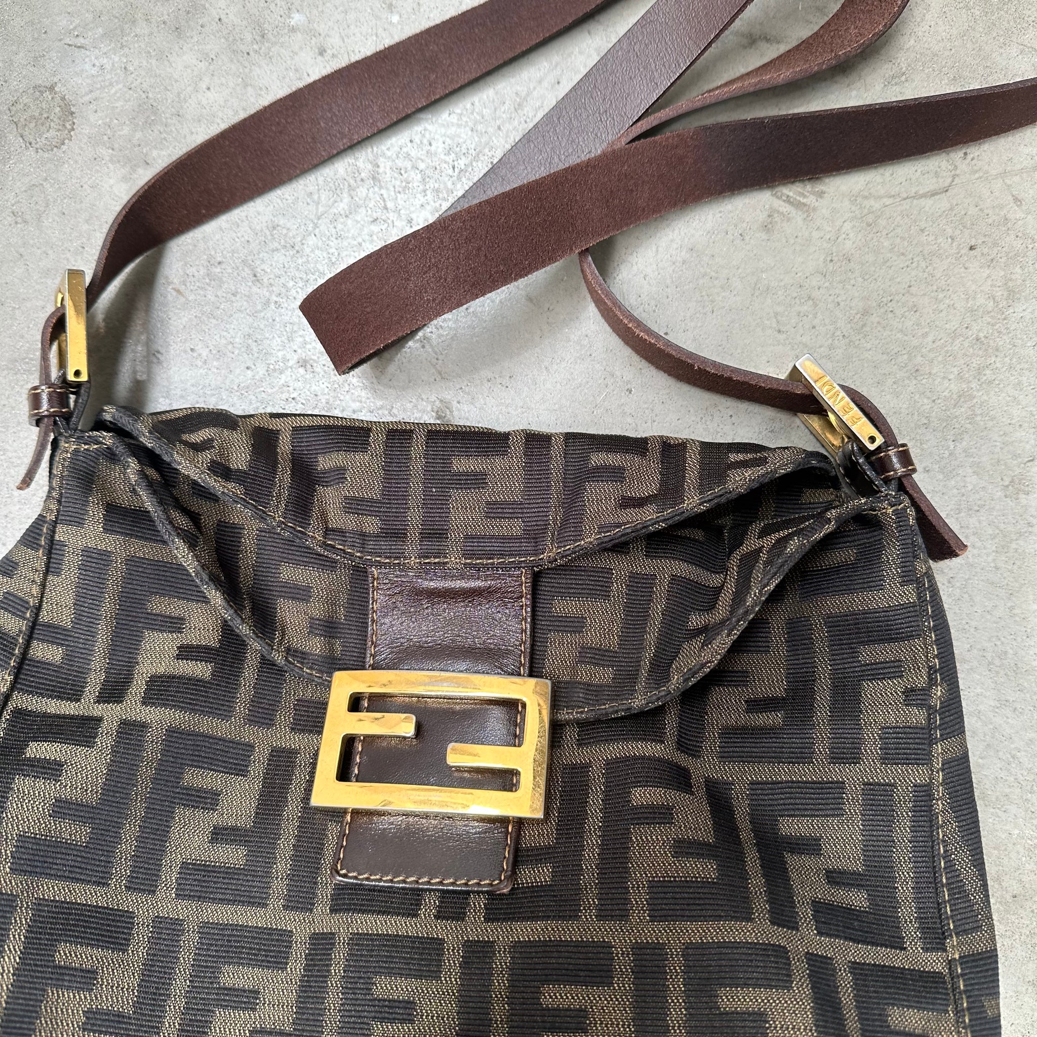 Fendi Zucca Baguette with Gold Hardware