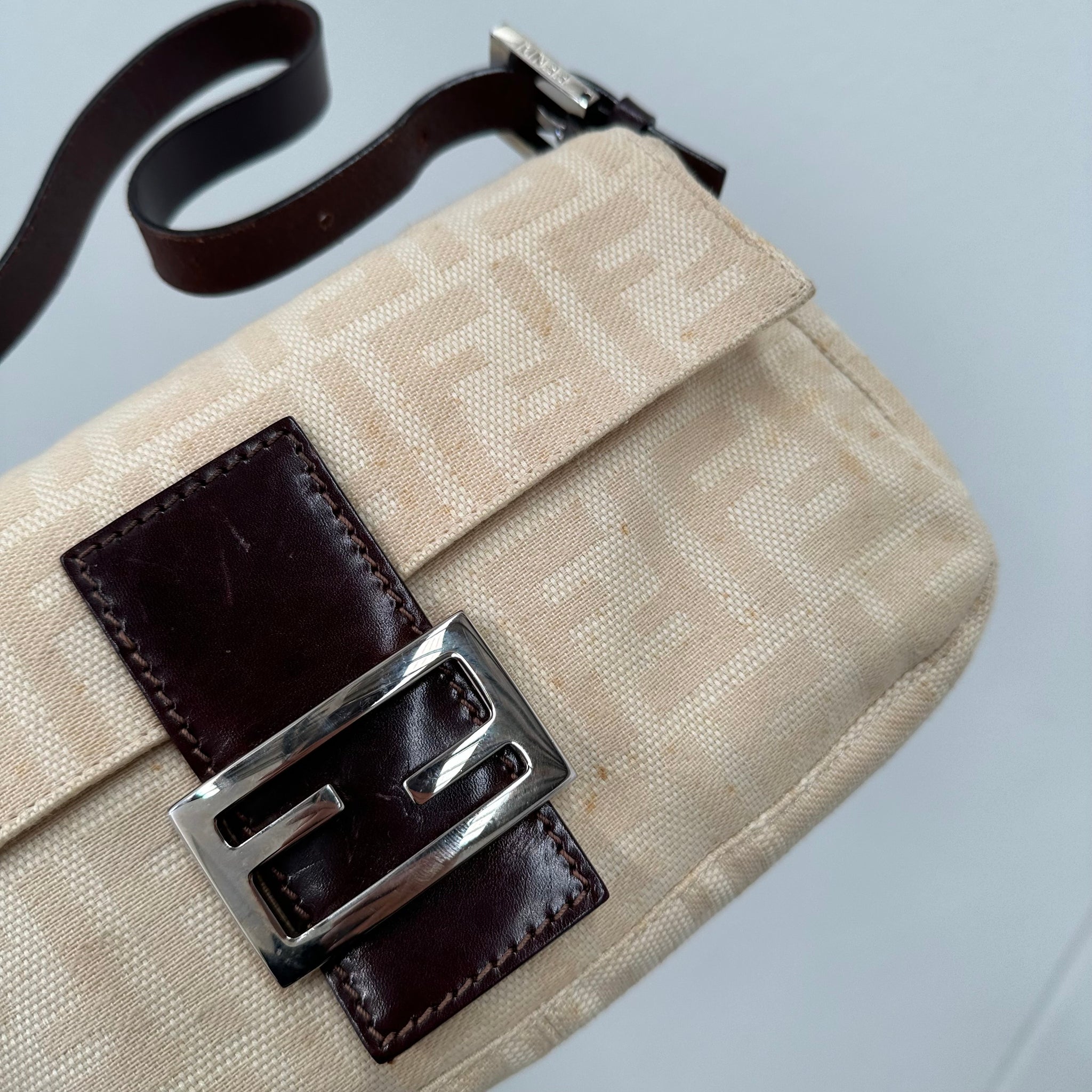 Fendi Cream Baguette Shoulder Bag