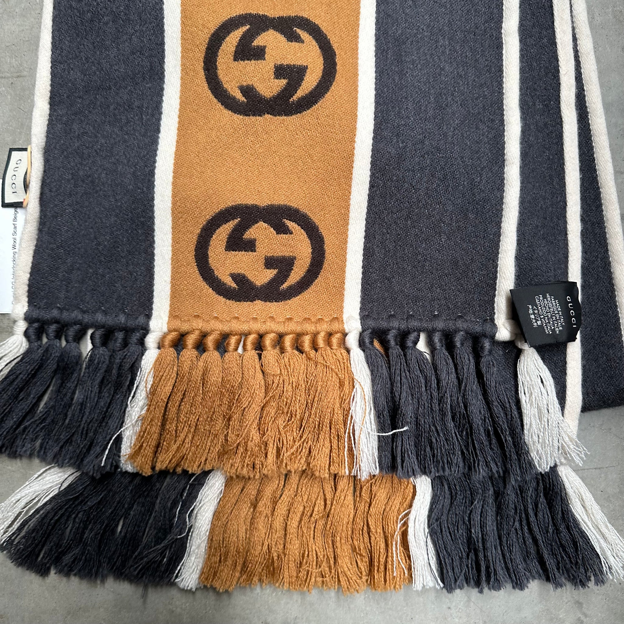 Gucci GG Interlocking Wool Scarf Beige/Grey