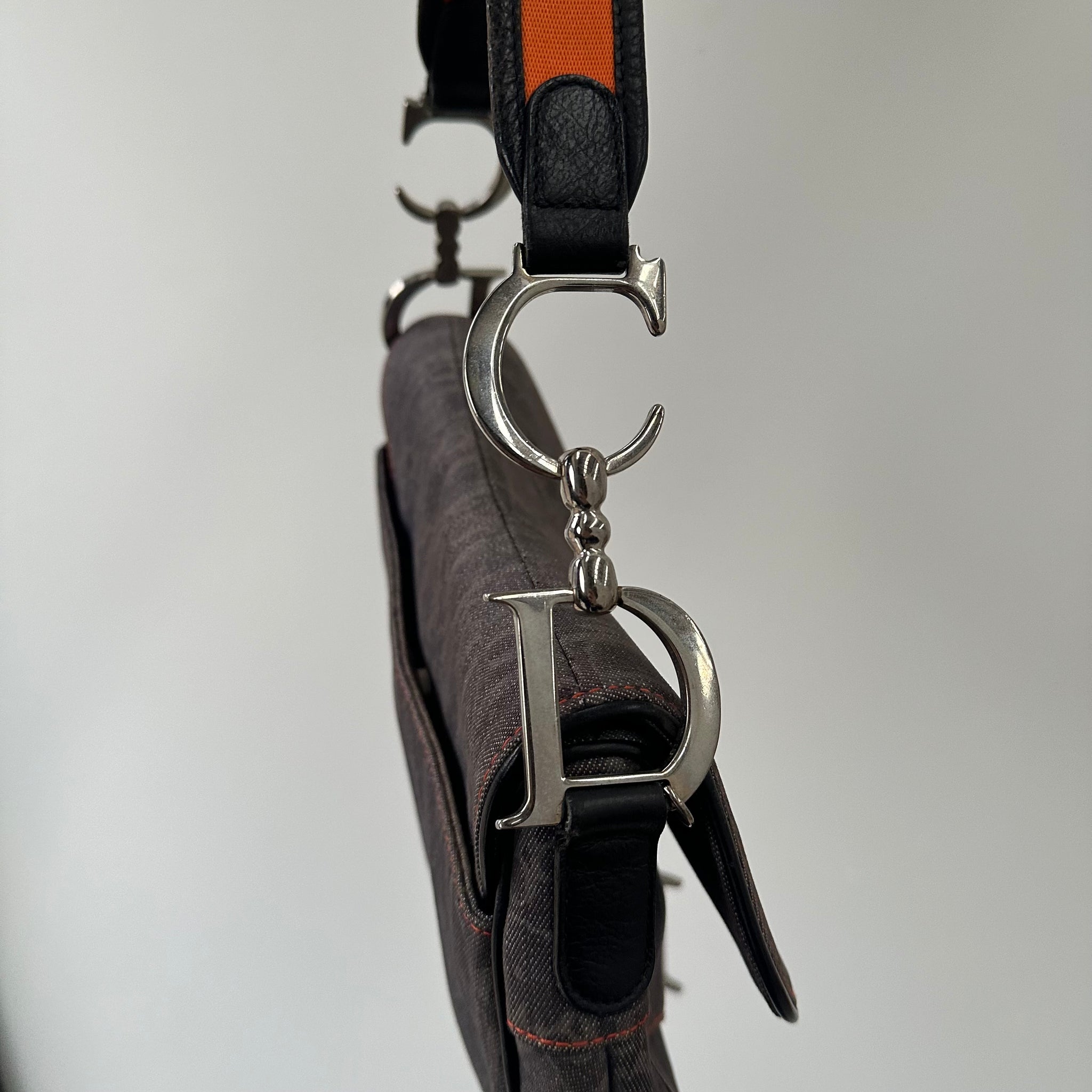 Dior Trotter Saddle Shoulder Bag Black Denim Silver Hardware (2005)