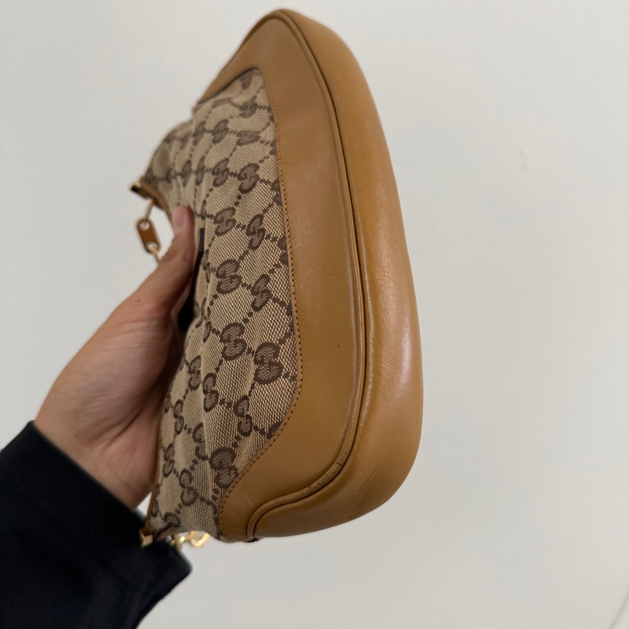 Gucci Jackie GG Print Shoulder Bag with Gold Chain Strap