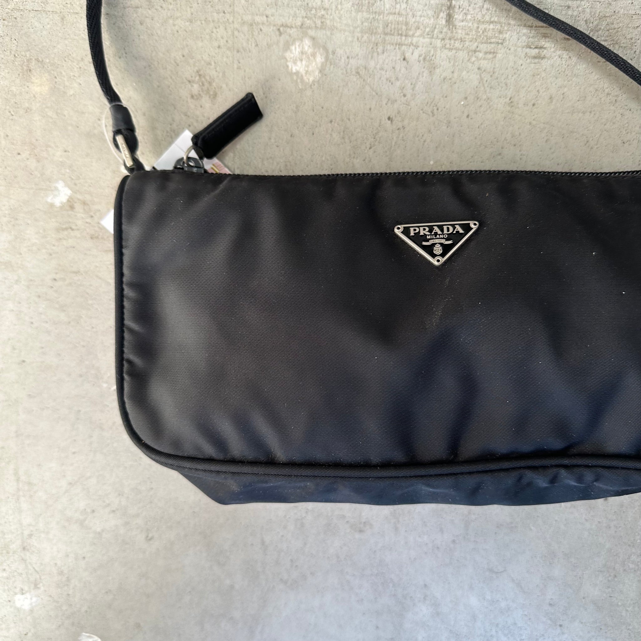 Prada Nylon Black Vintage Hobo Shoulder Pochette Bag