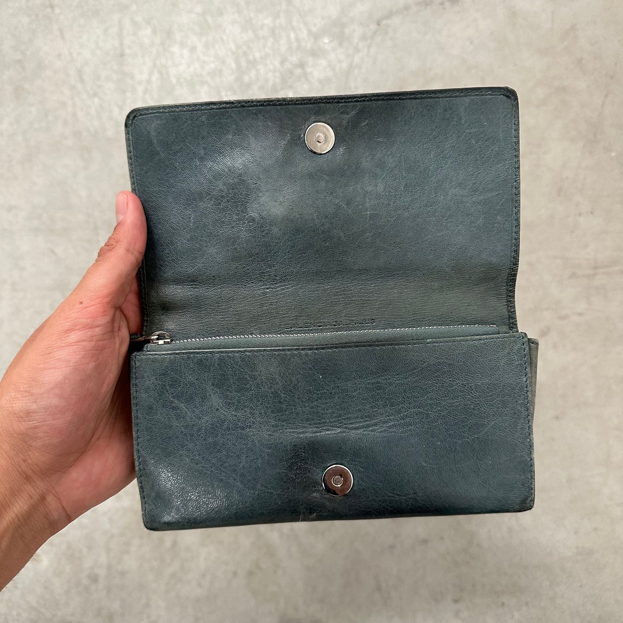 Balenciaga Green Leather City Flap Wallet