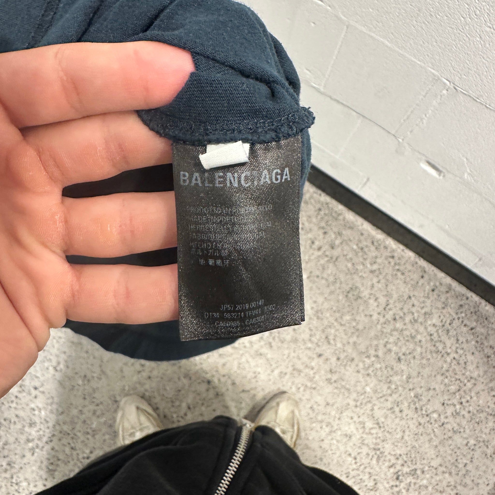 Balenciaga Cursive Logo T Shirt Navy (Size XL)