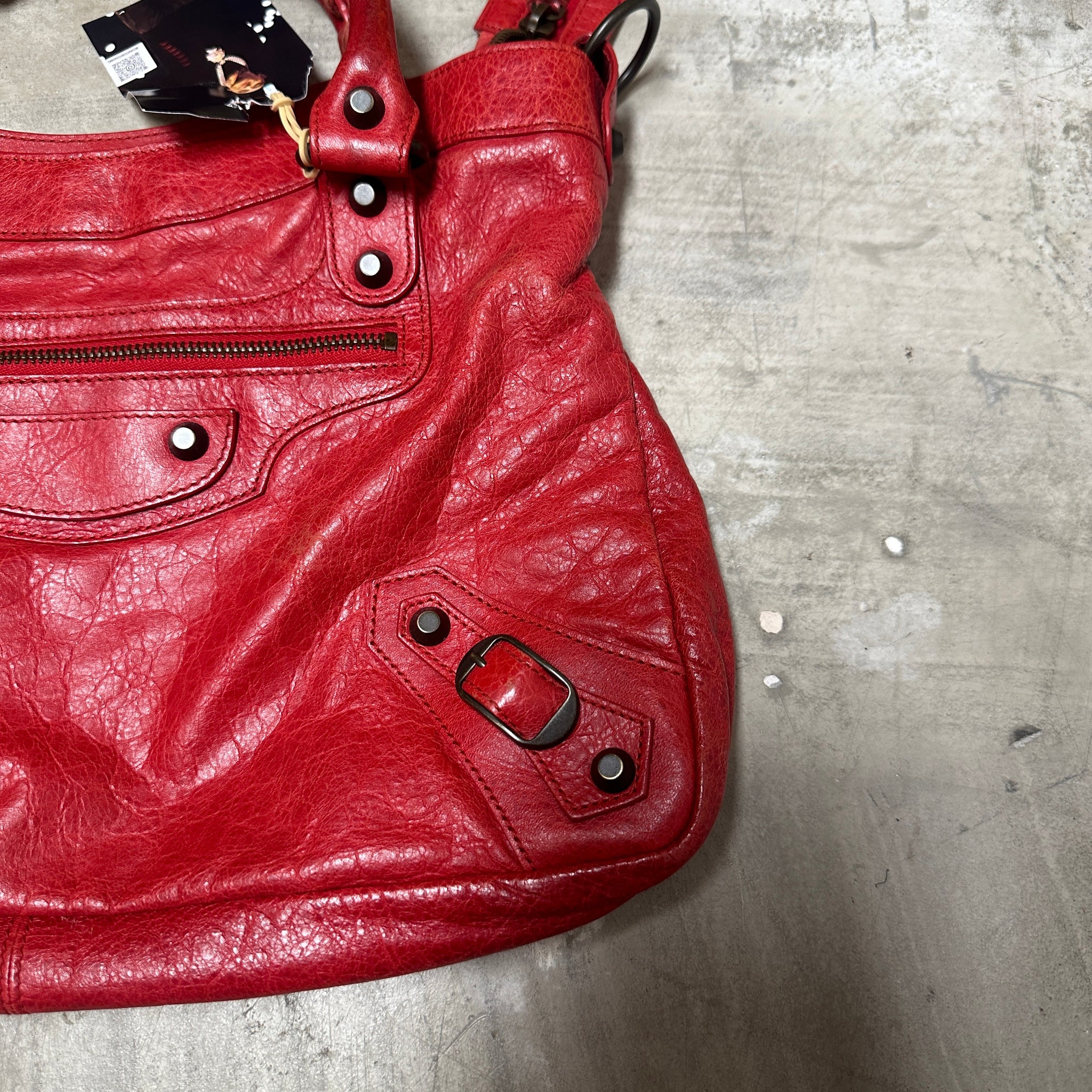 Balenciaga Leather Motorcycle City Bag Red