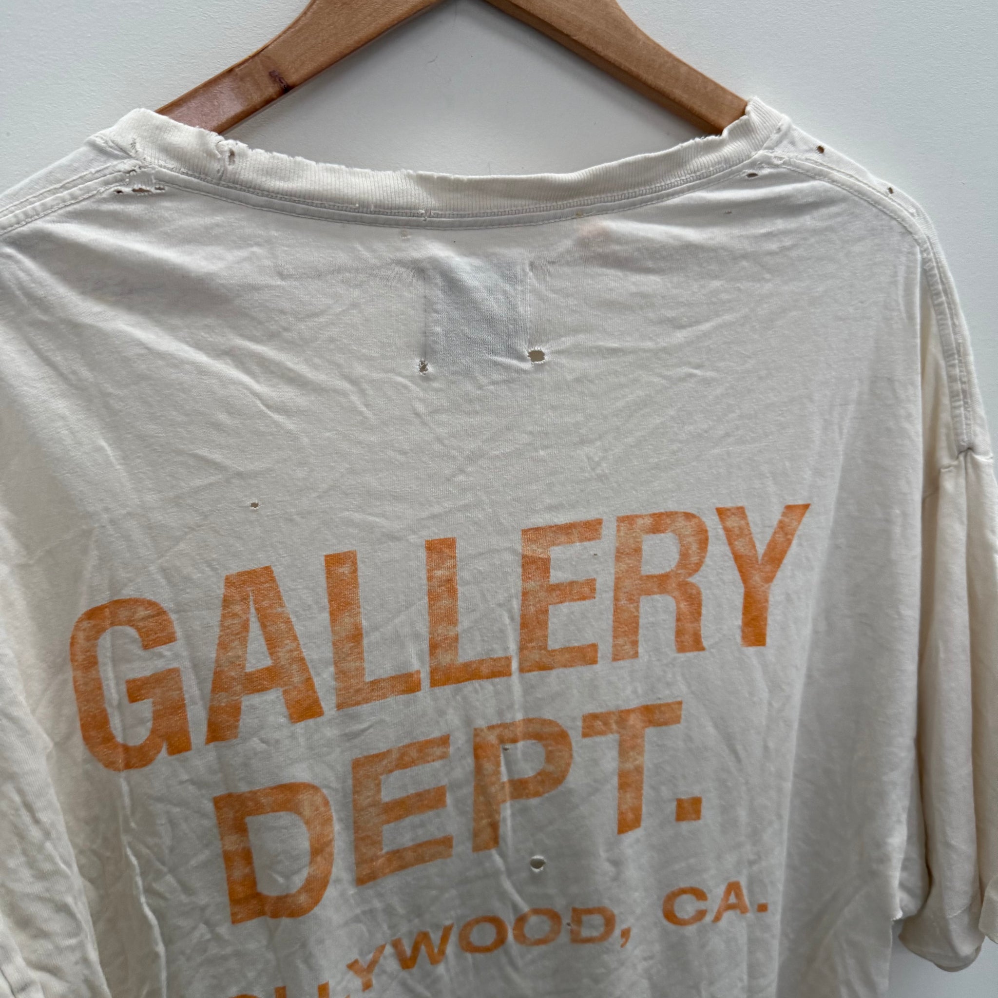 Gallery Dept. Black and Orange Logo Cream T Shirt (Size L)