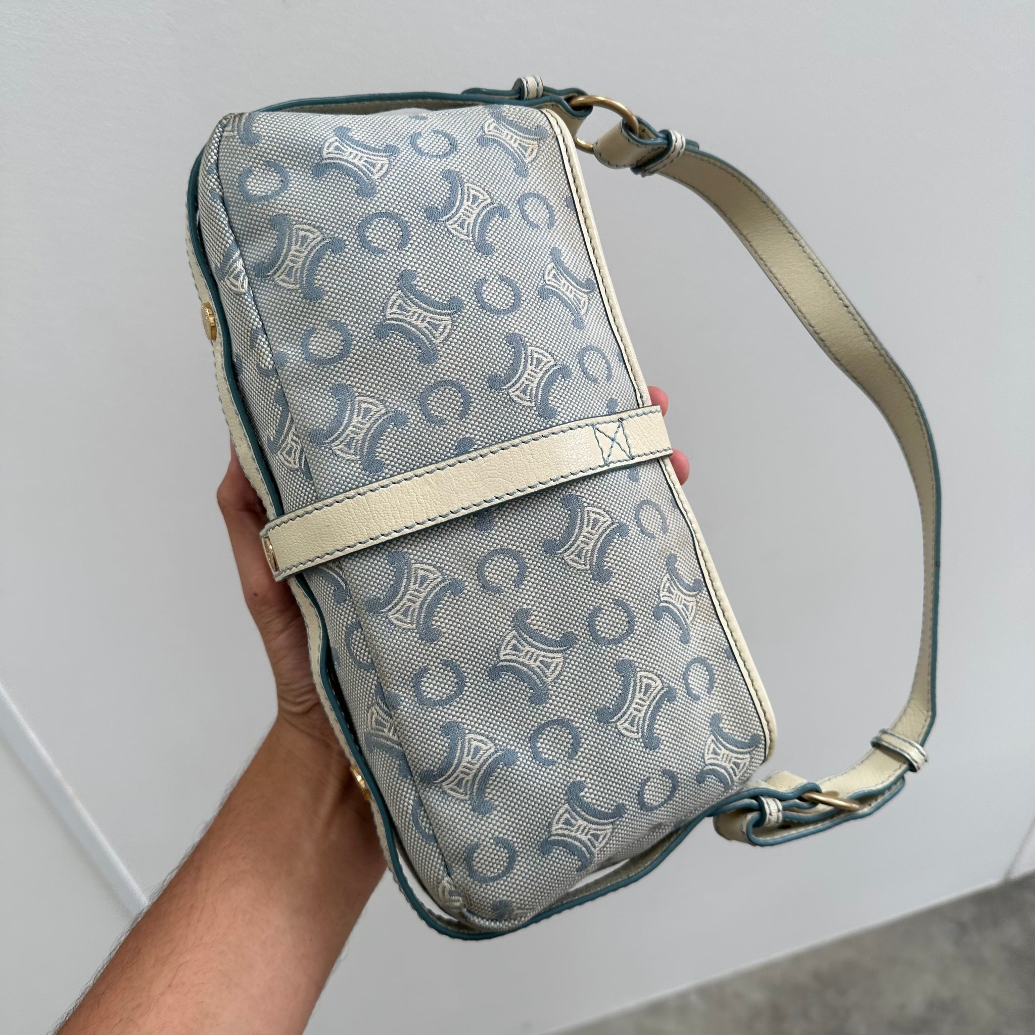 Celine Blue/White Macadam Canvas Hobo Shoulder Bag
