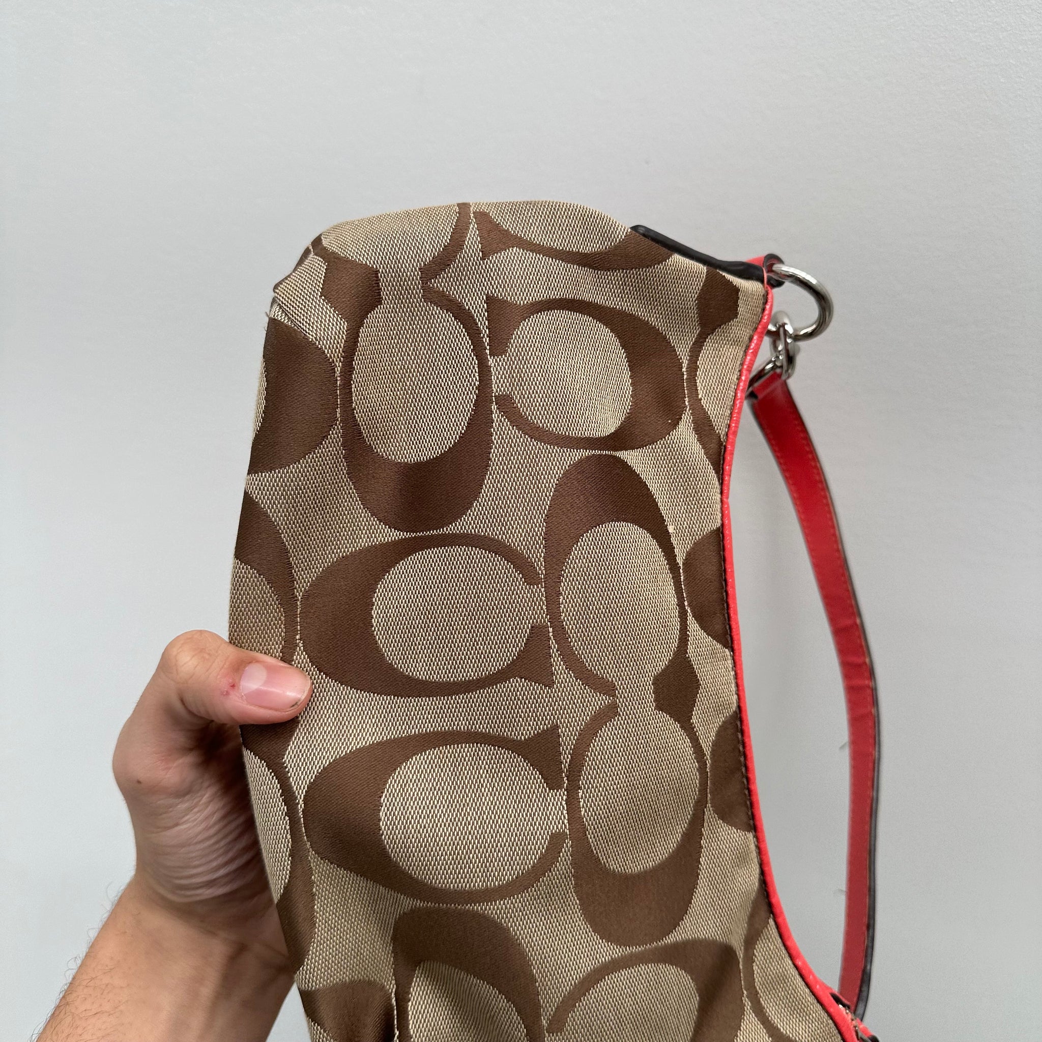 Coach Stripe Demi Shoulder Bag Beige/Red