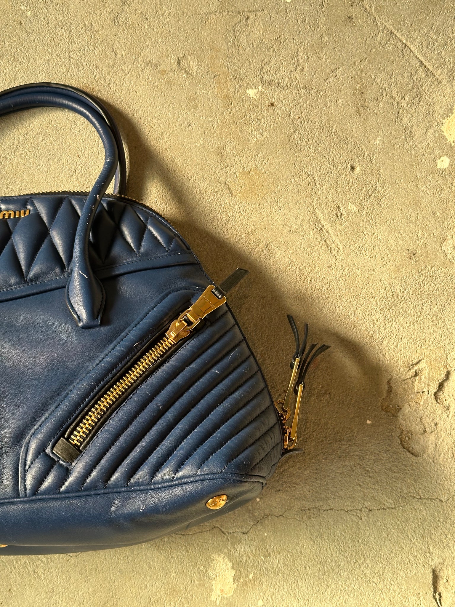 Miu Miu Biker Bugatti Dome Shoulder Bag Blue