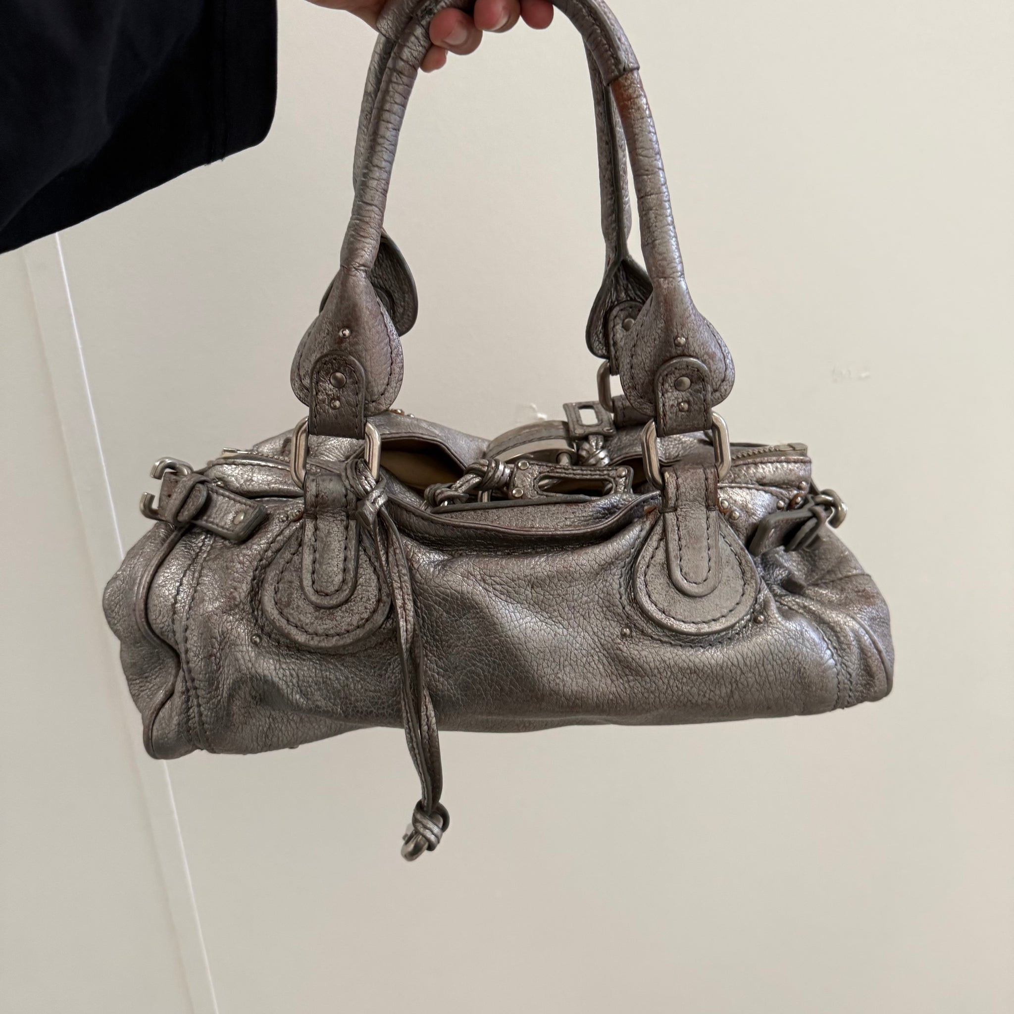 Chloe Paddington Shoulder Bag Silver Leather