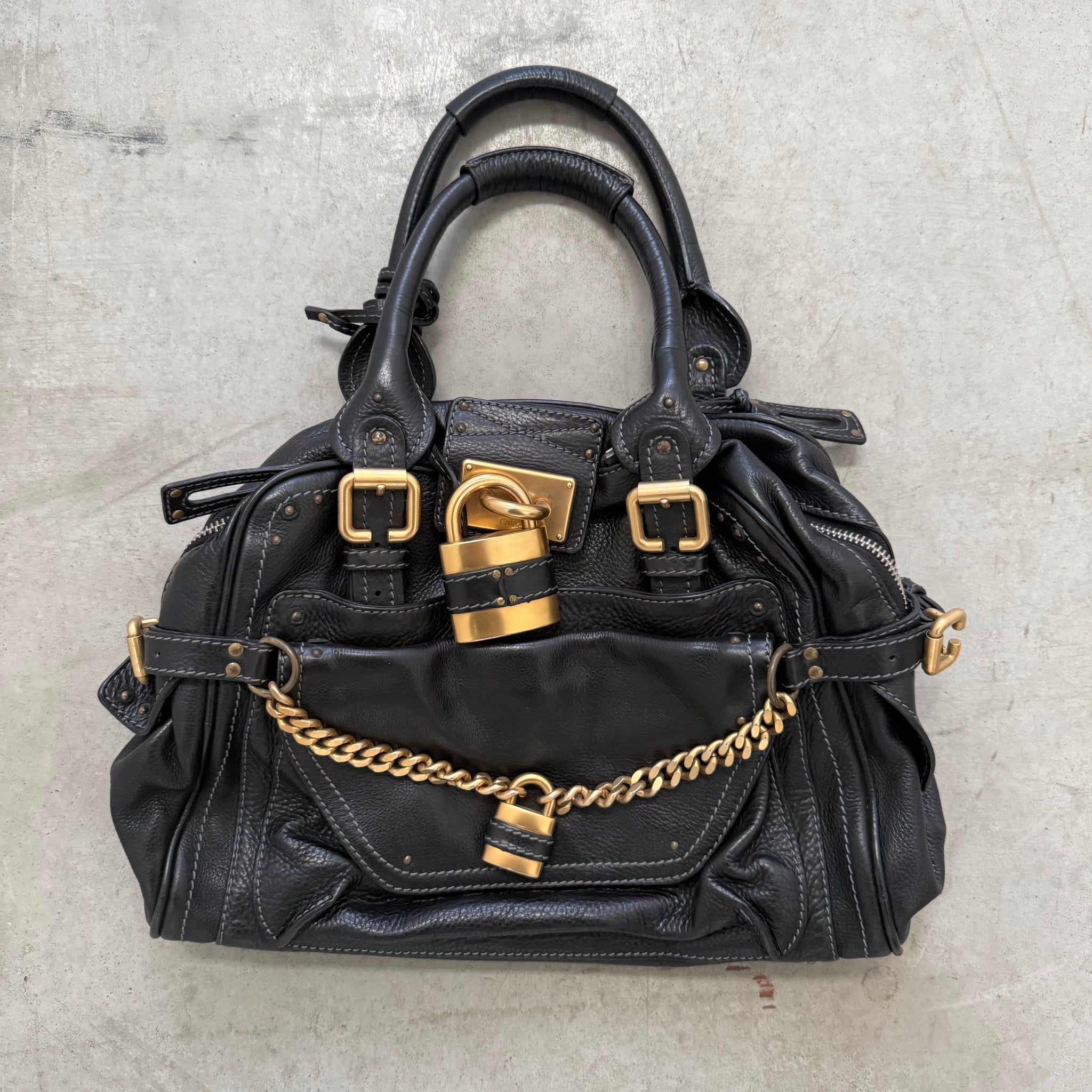 Chloe Paddington Shoulder Bag Black Leather with Chain Detail