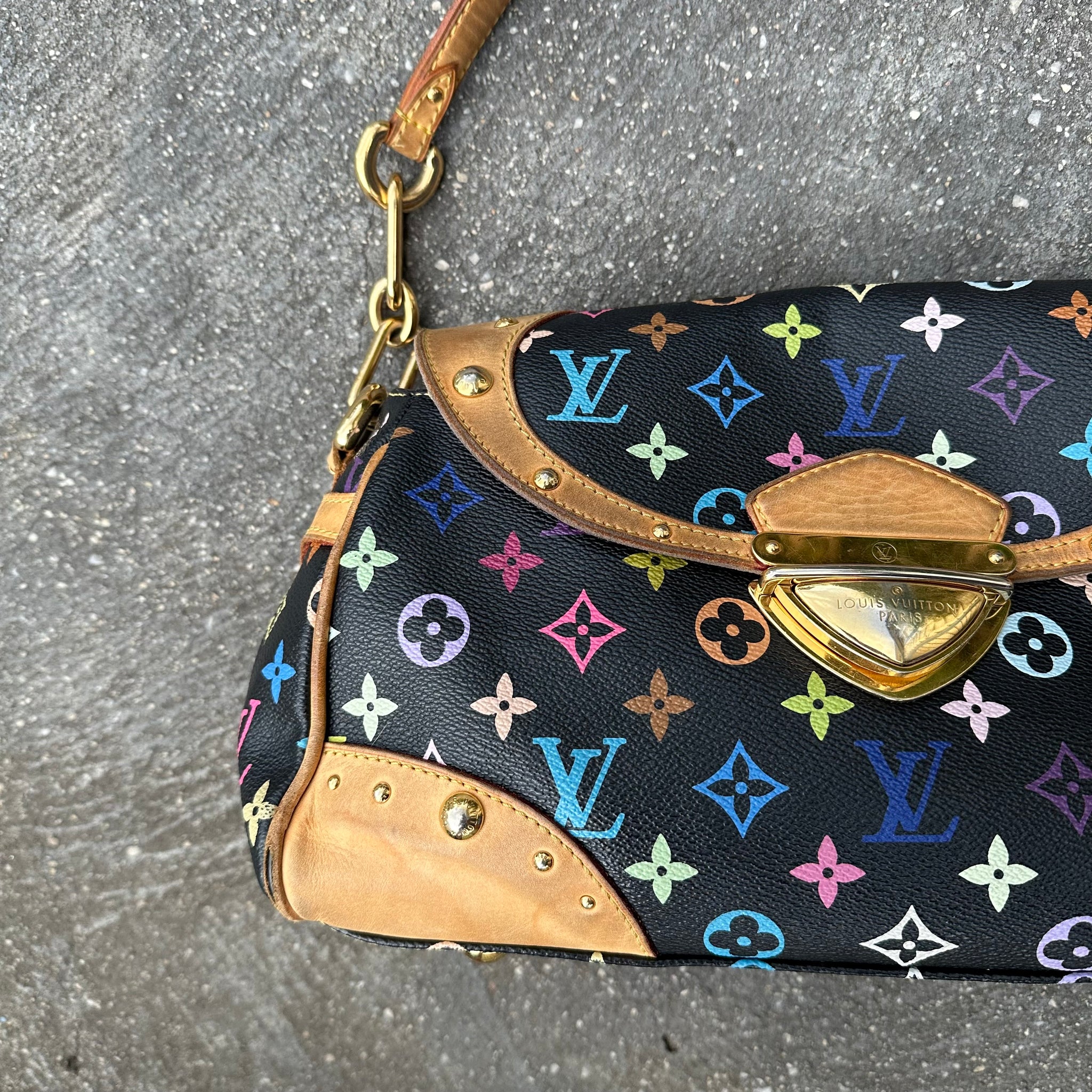 Louis Vuitton Takashi Murakami Black Monogram Multicolor Canvas Beverly MM Bag
