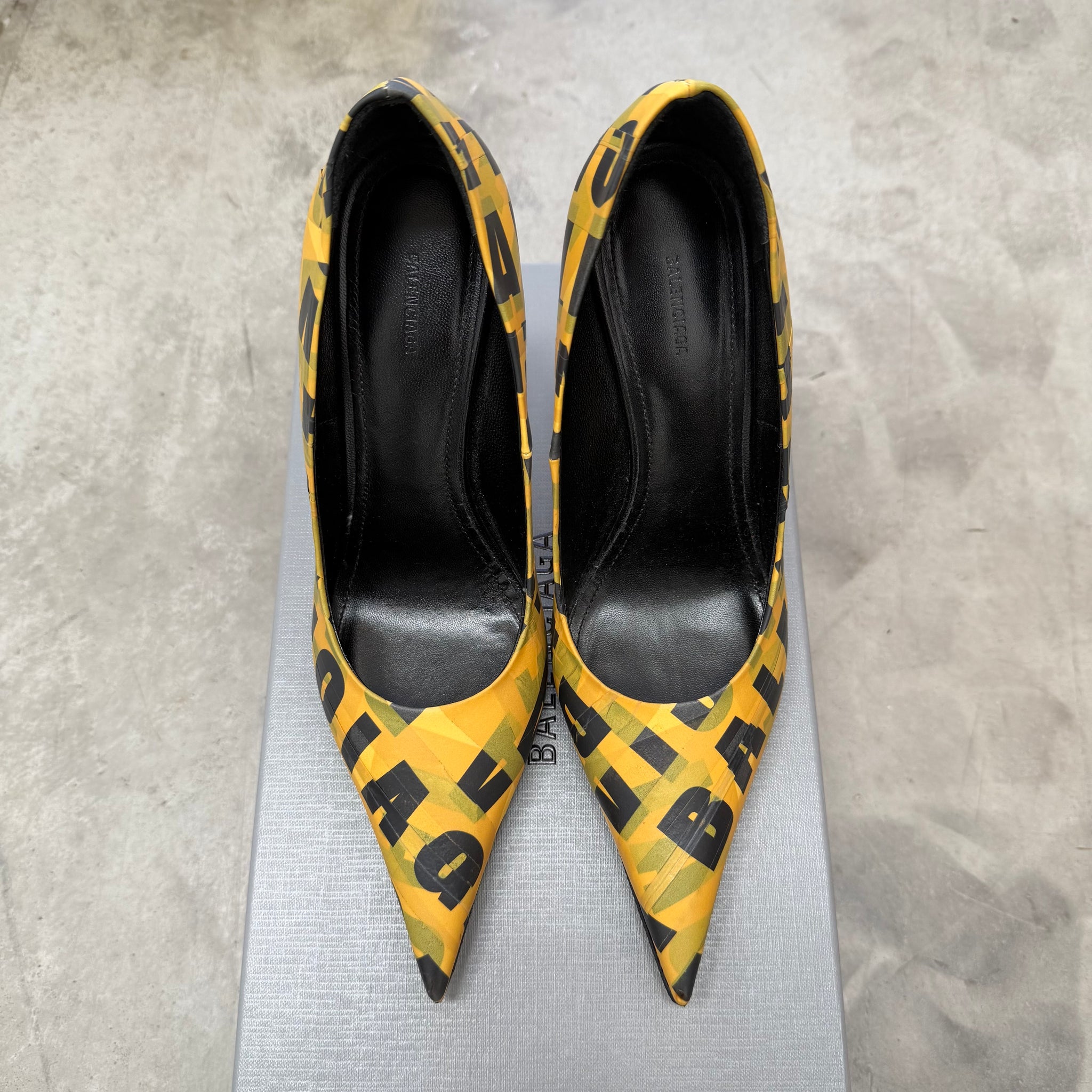 Balenciaga Knife 110mm Logo Print Heels (Size 38)