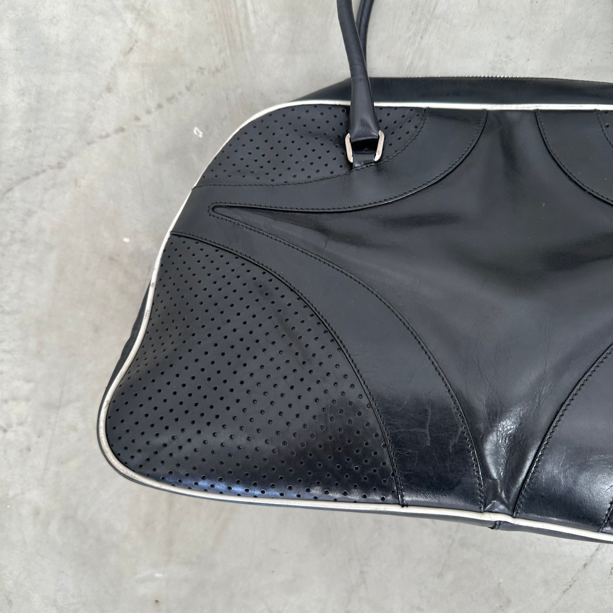 Prada Black Perforated Leather Drive Bowler Bag