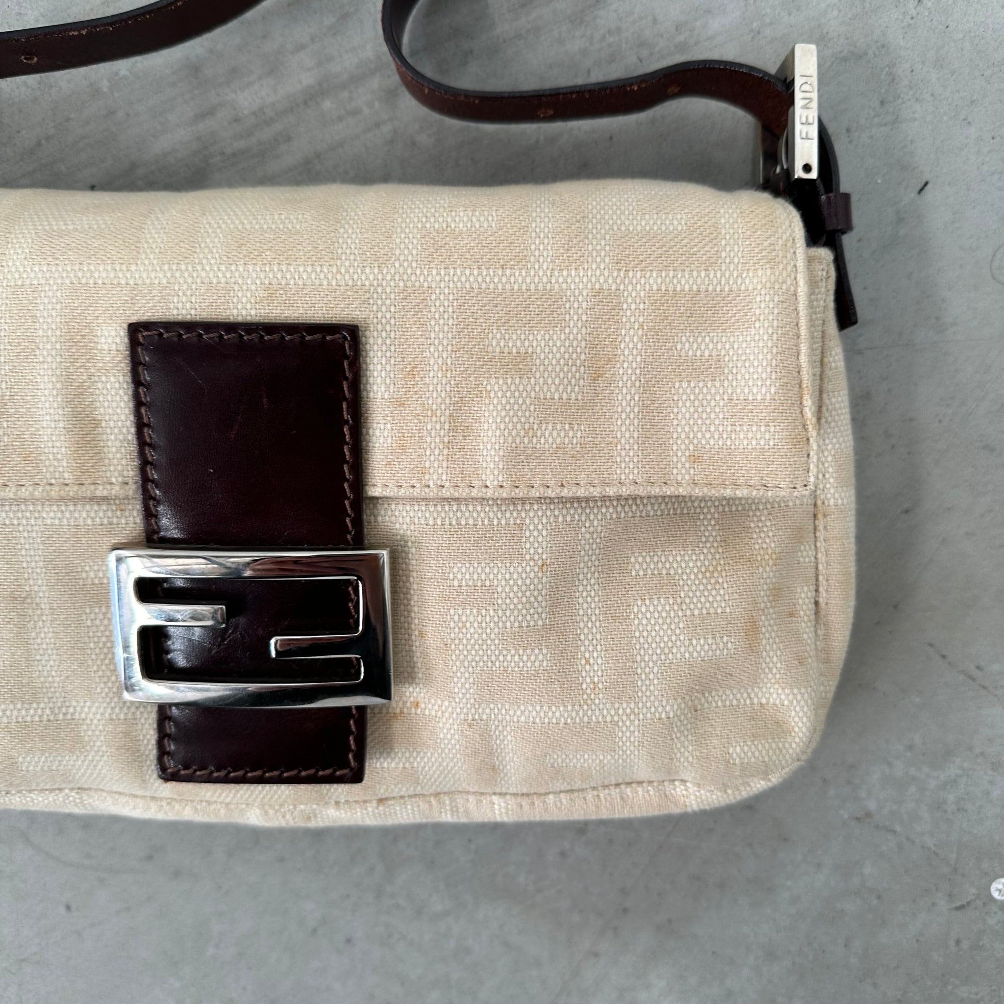 Fendi Cream Baguette Shoulder Bag
