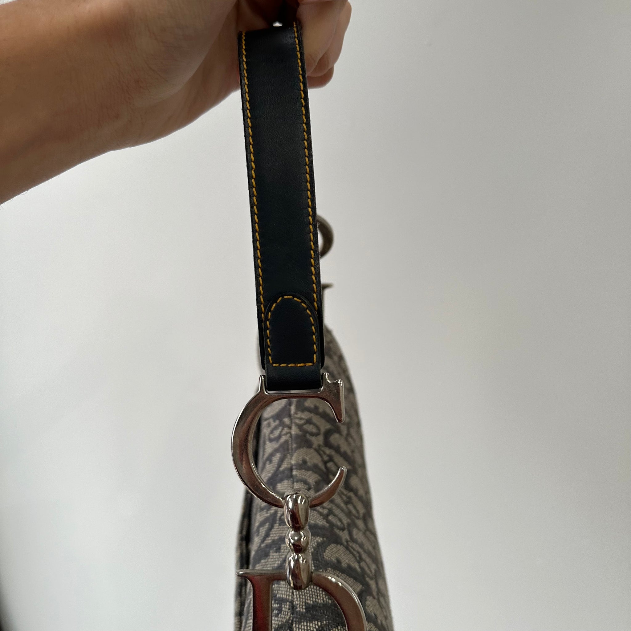 Dior Trotter Saddle Shoulder Bag Canvas Leather Navy Silver Hardware (2003)