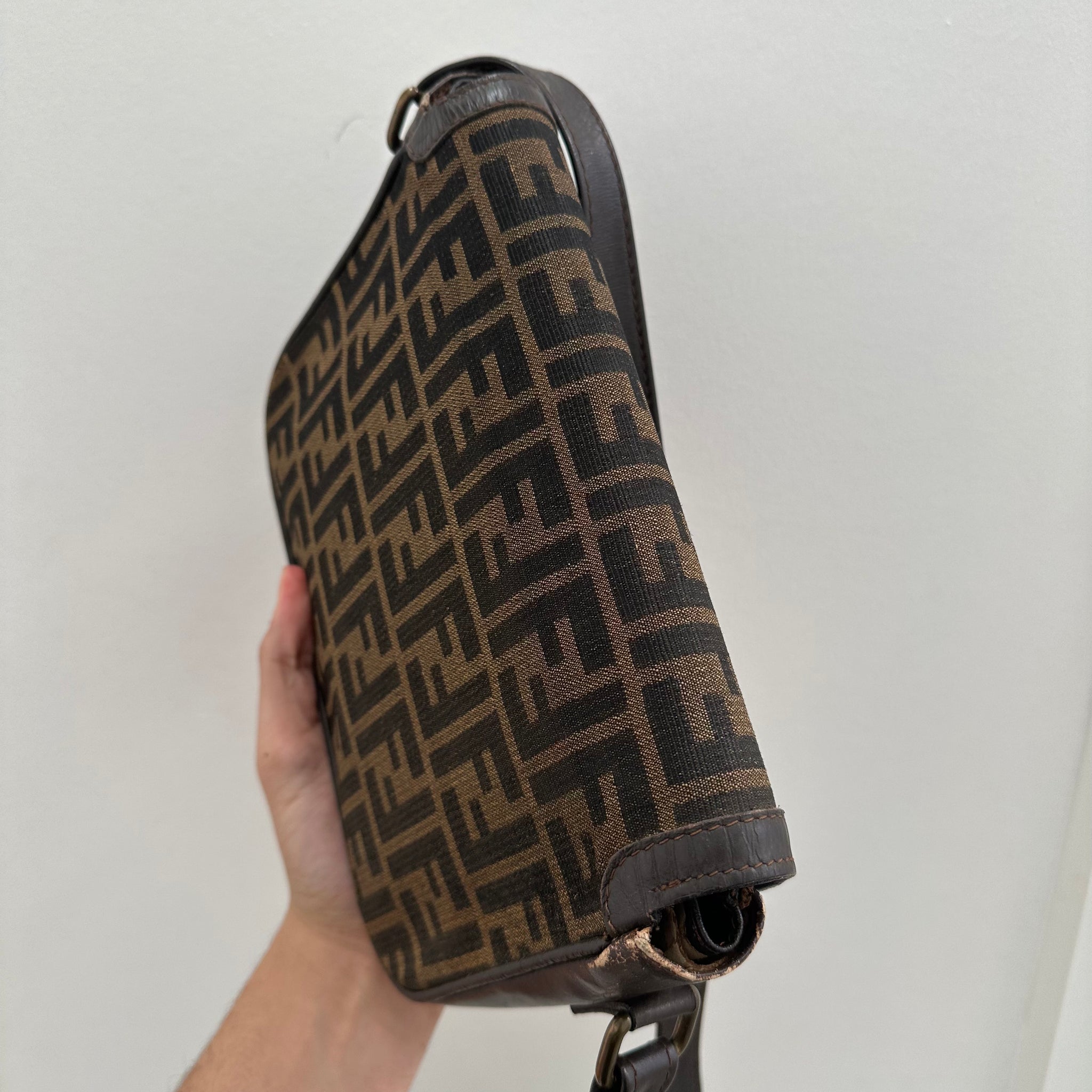 Fendi Zucca Canvas Crossbody Bag Leather