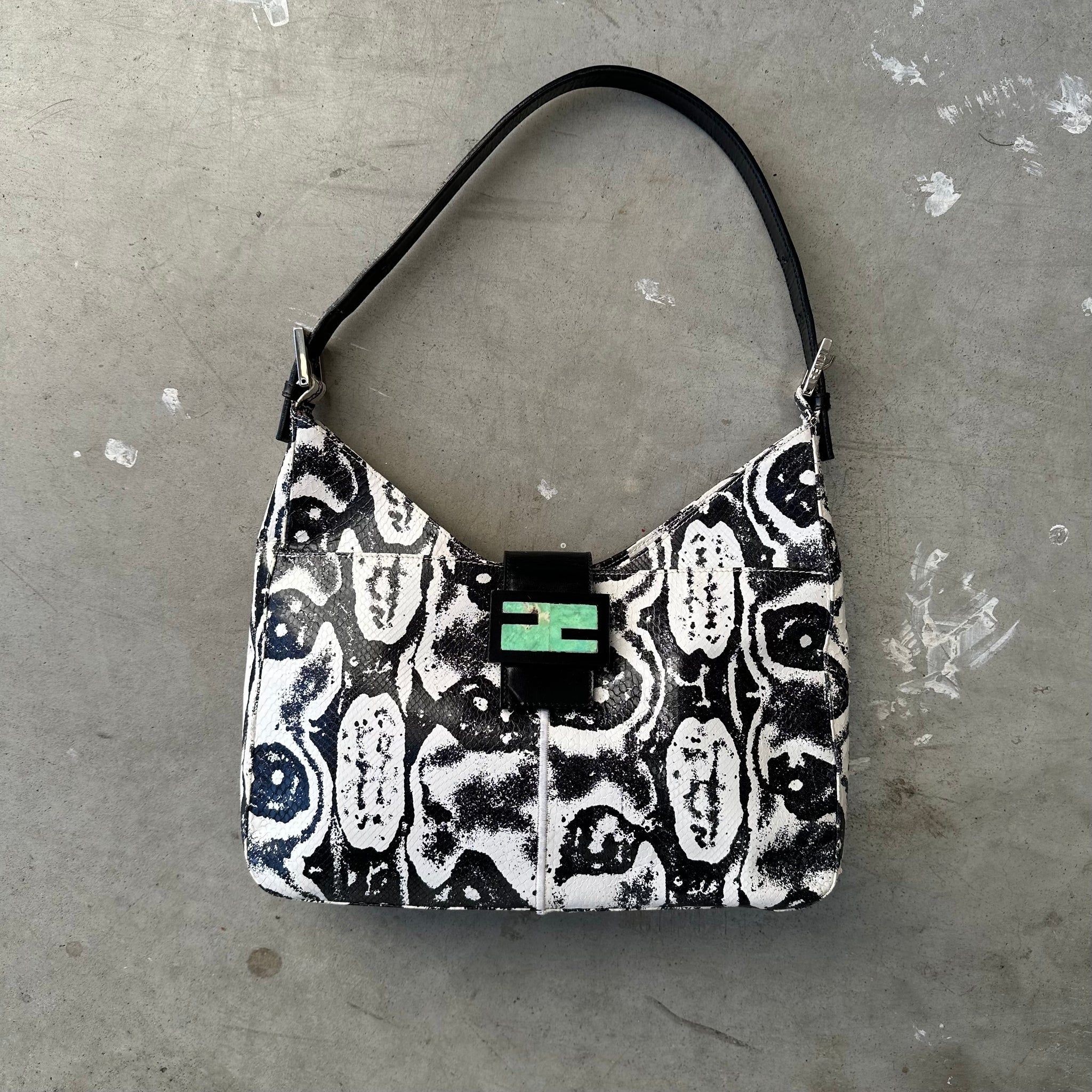 Fendi Python White Black Baguette Bag