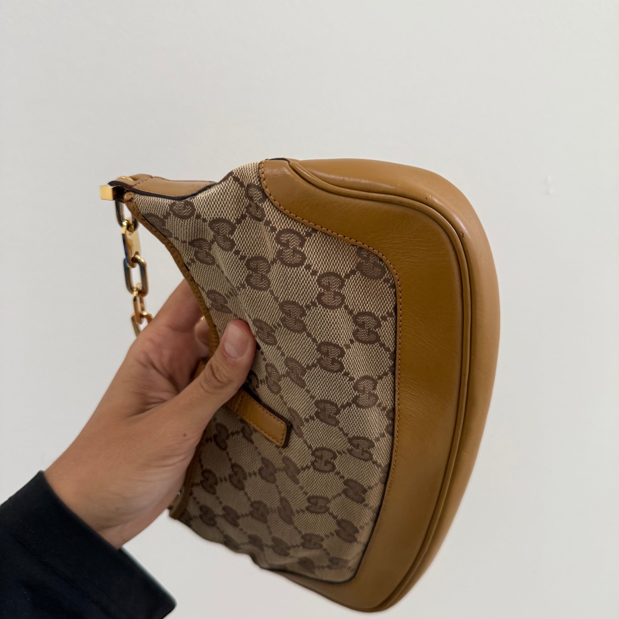 Gucci Jackie GG Print Shoulder Bag with Gold Chain Strap