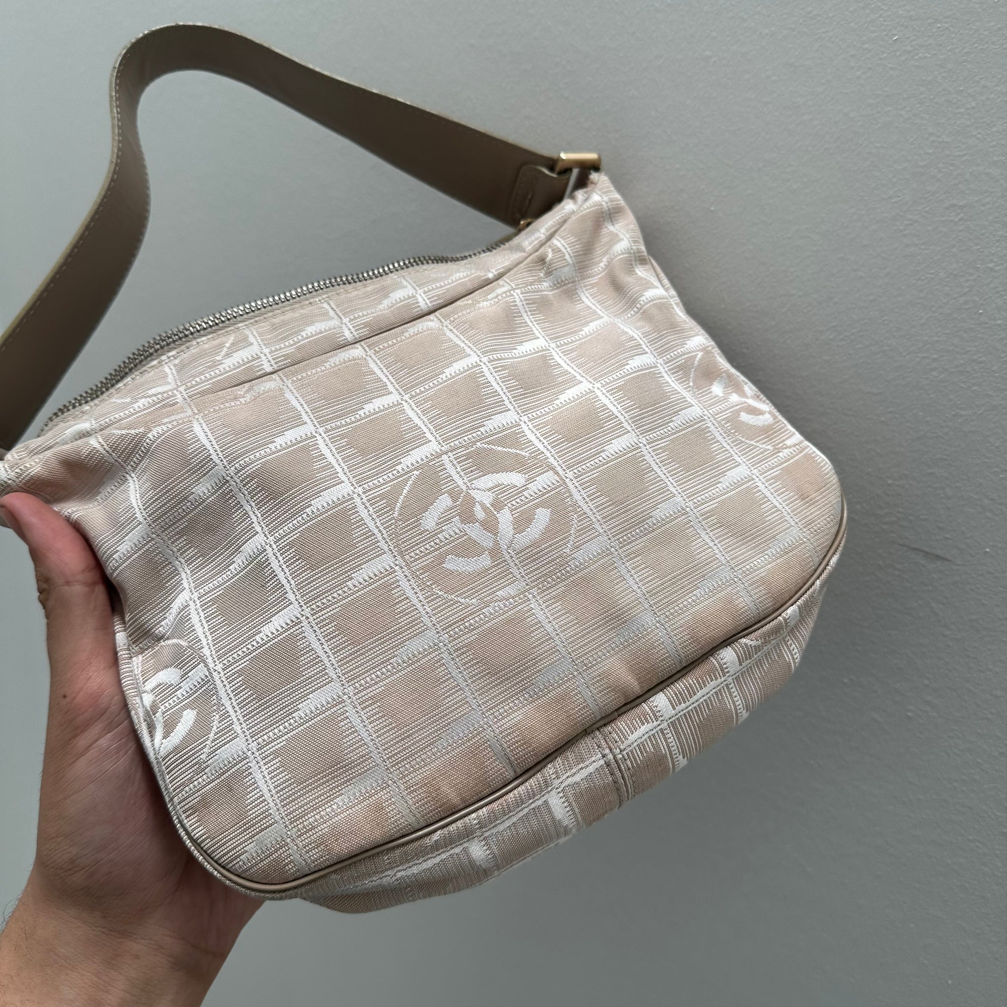 Chanel Light Pink Nylon New Travel Line Shoulder Bag