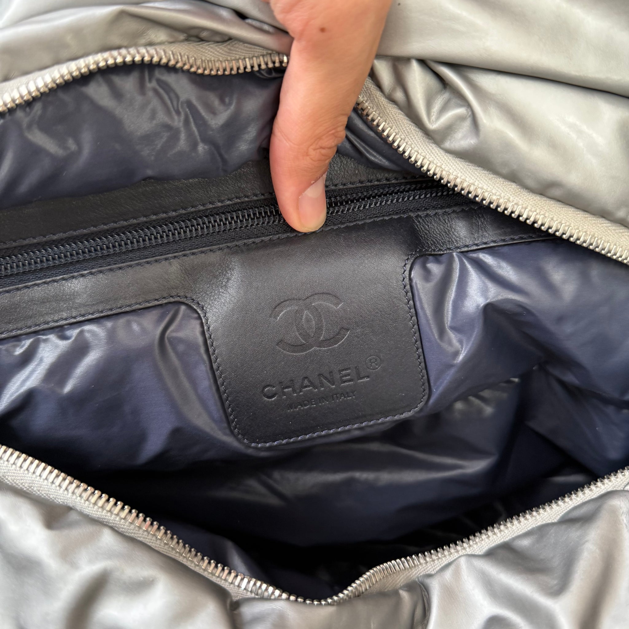 Chanel Silver Patent Leather Cocoon Hand Bag