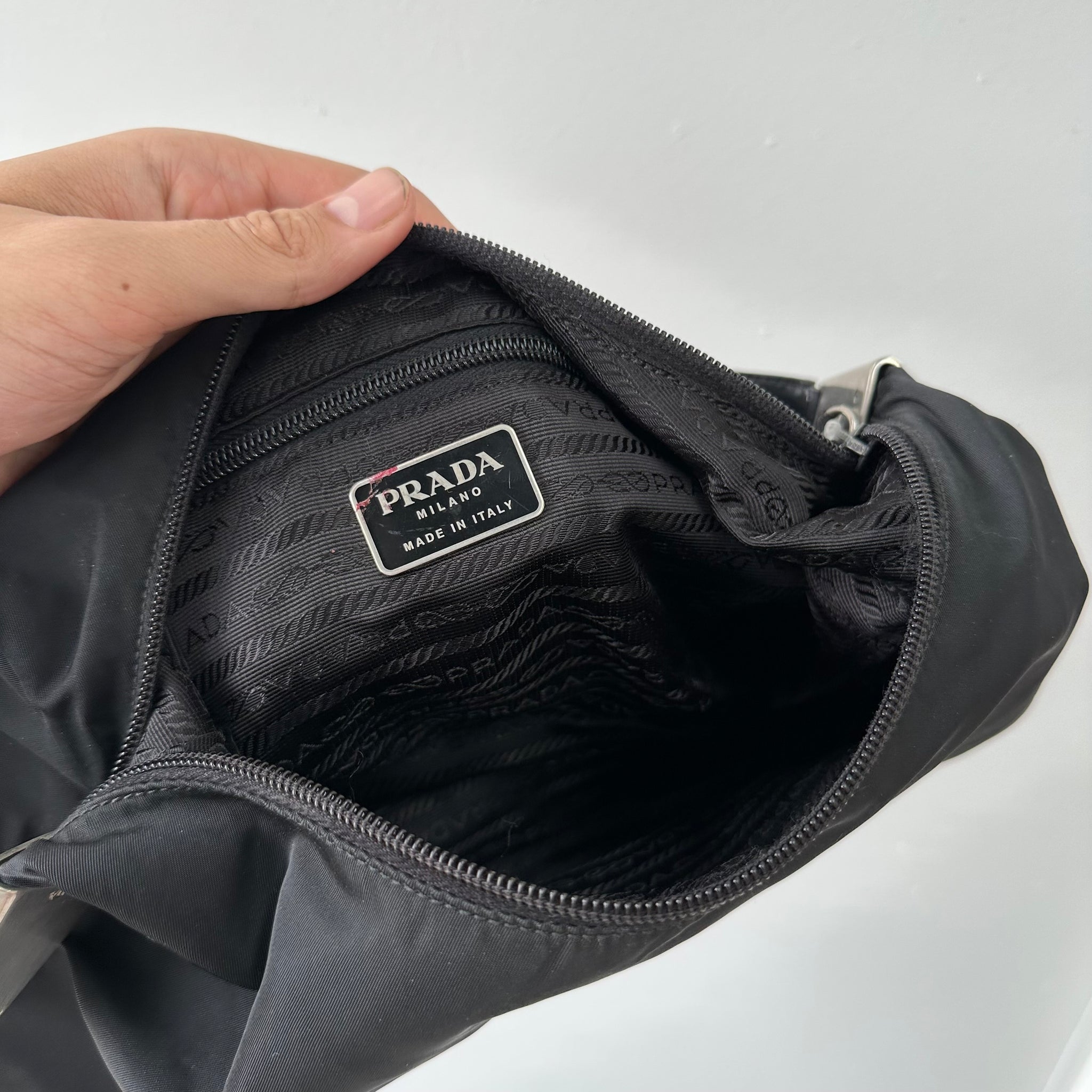 Prada Metal Side Shoulder Bag Nylon Black