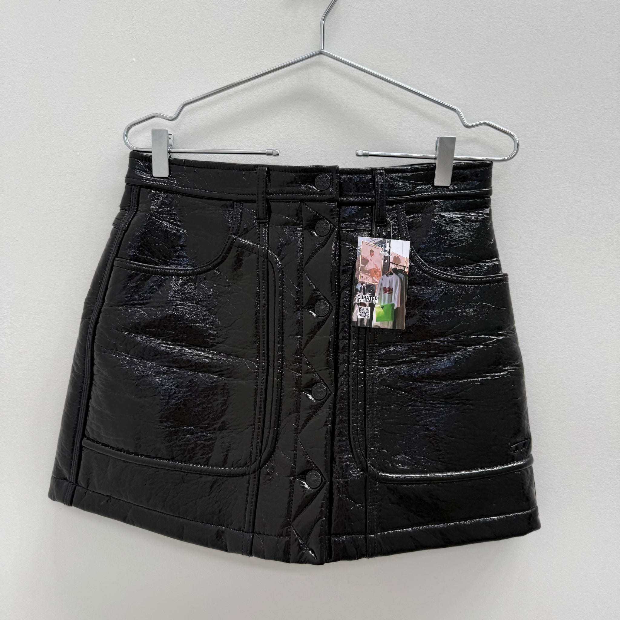 Diesel Leather Logo Detail Skirt (Size 27)