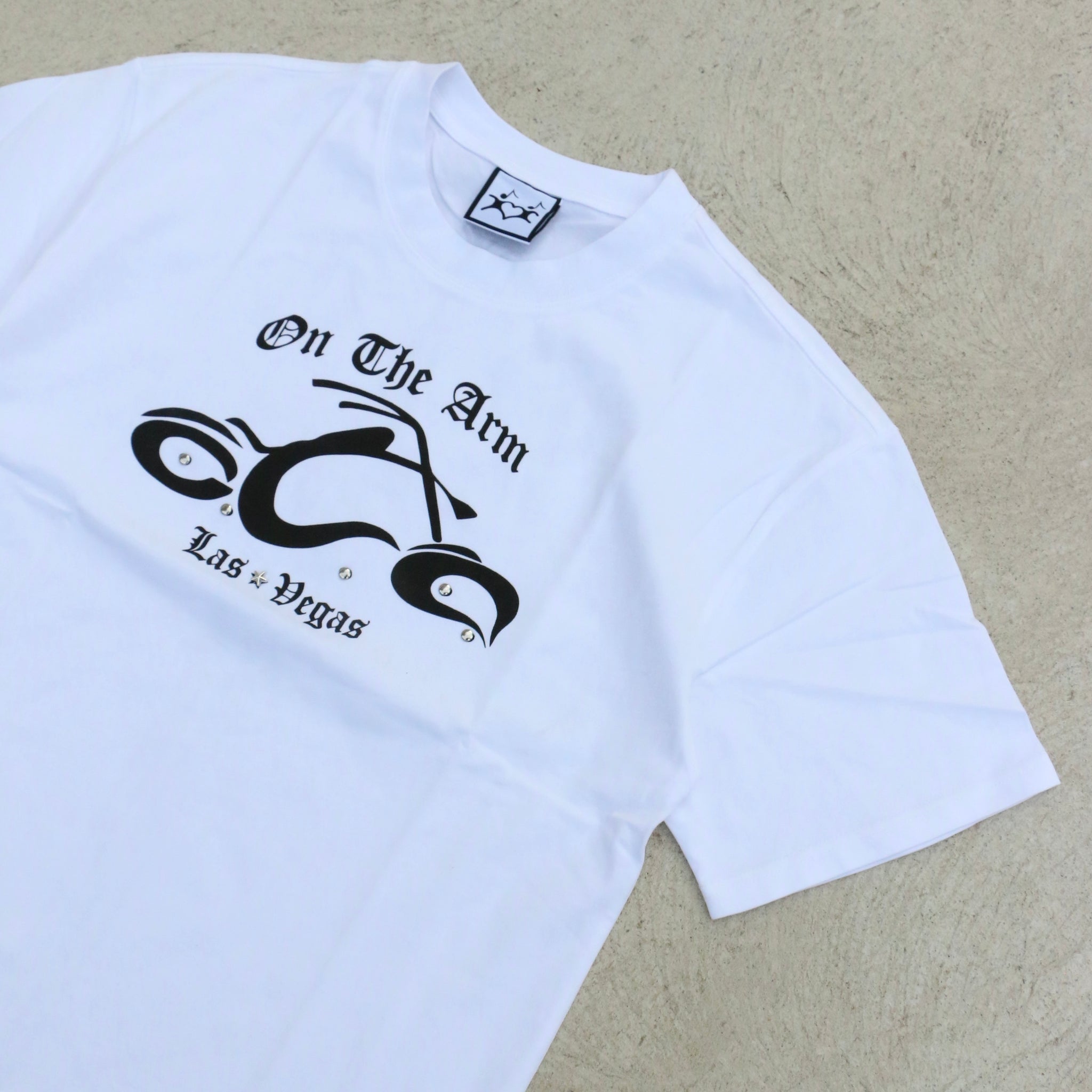 On The Arm Studded Biker T Shirt White