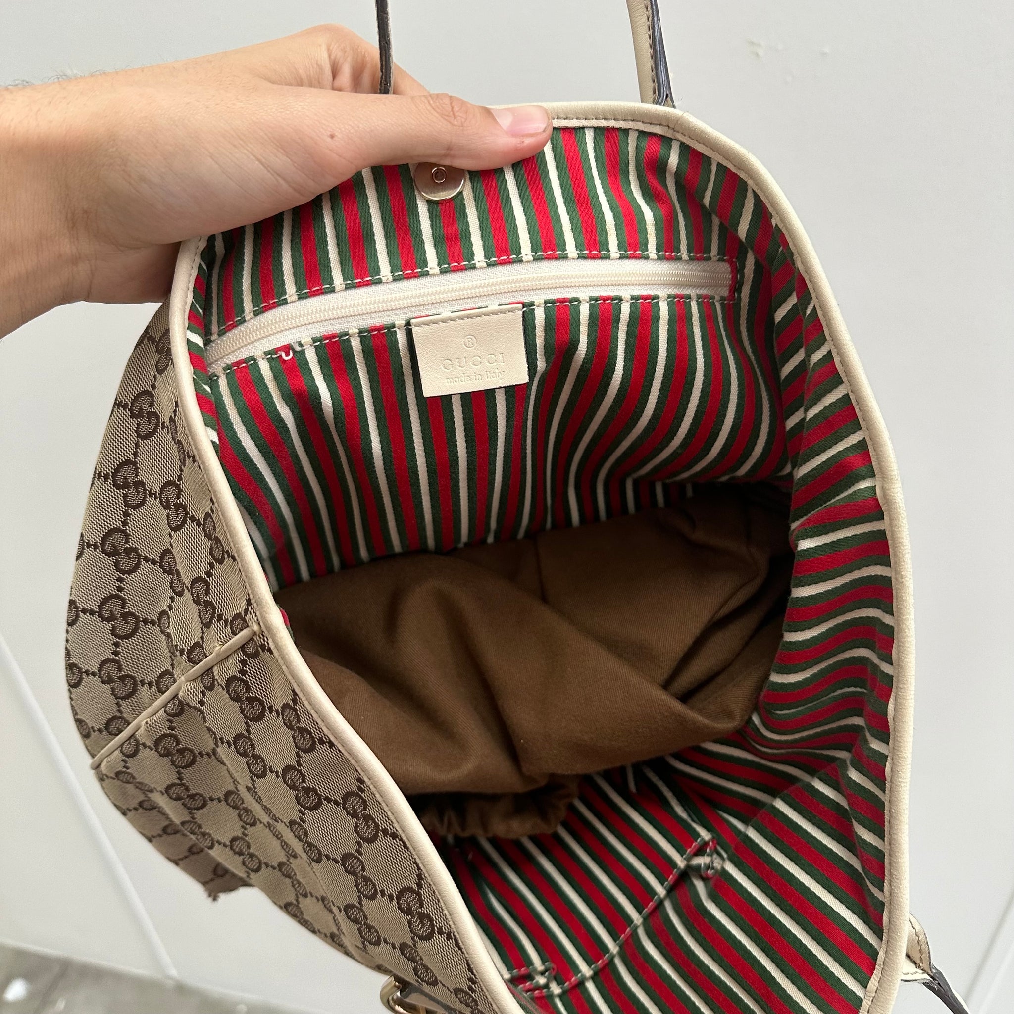 Gucci GG Canvas Britt Tote Bag White Beige