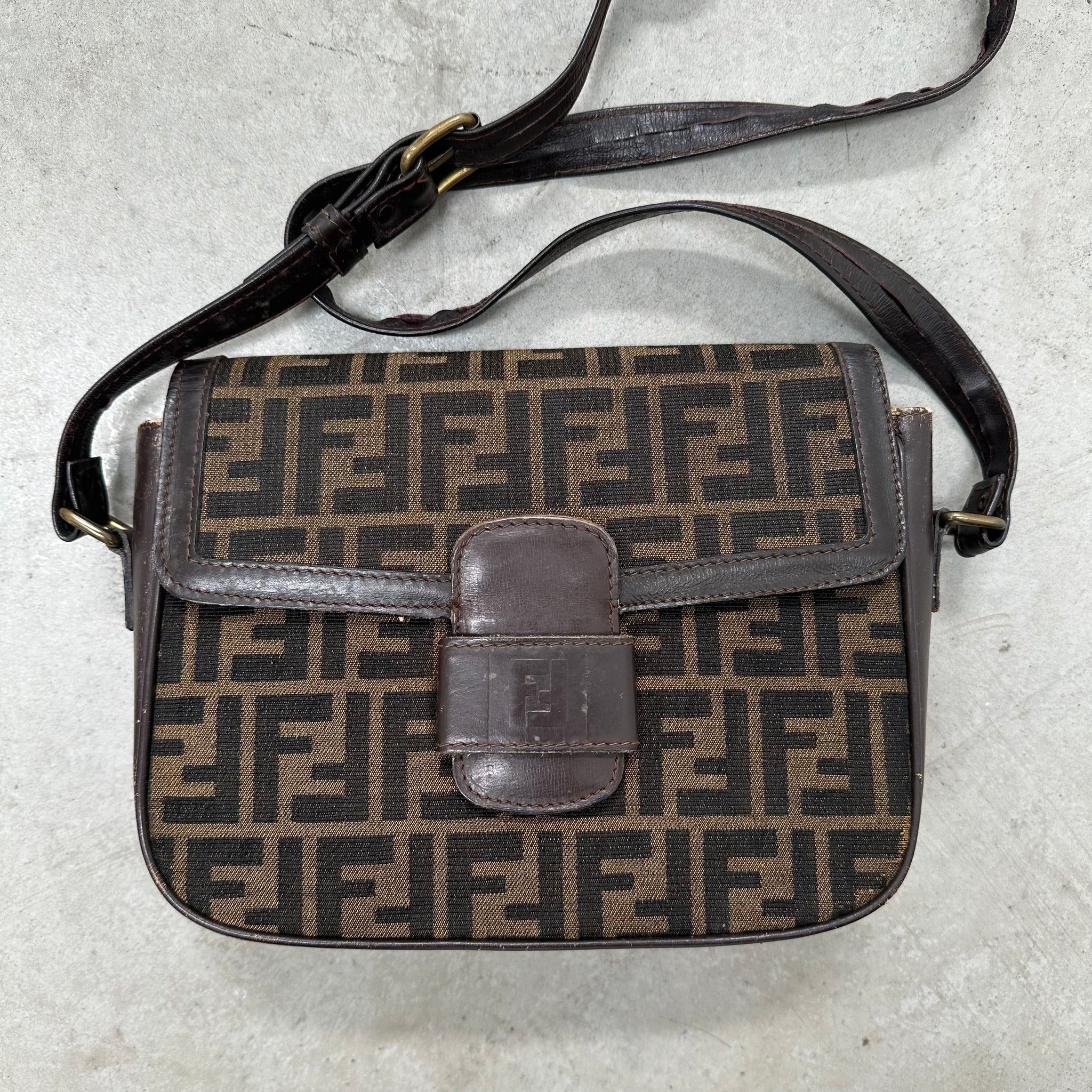 Fendi Zucca Canvas Crossbody Bag Leather