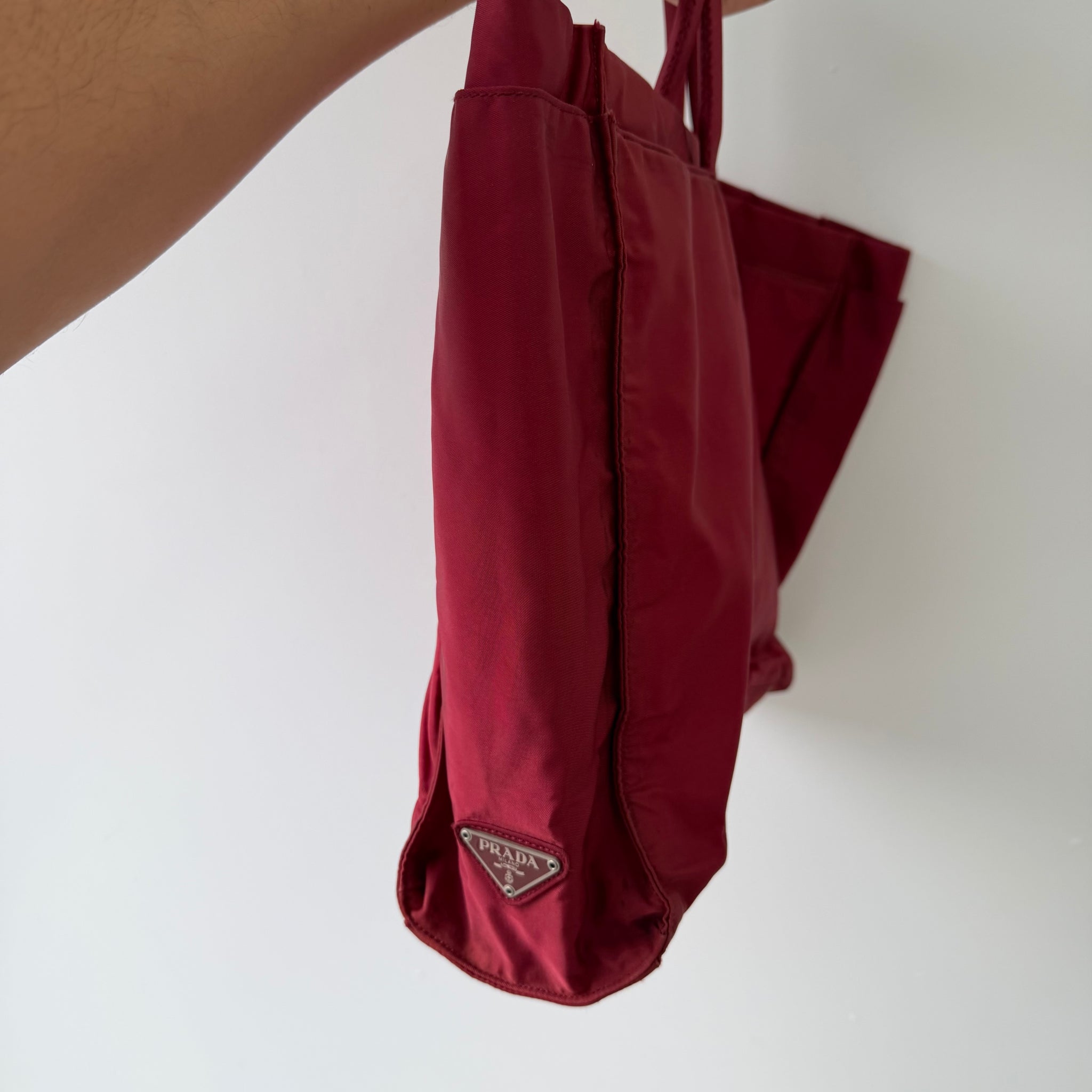Prada Rectangle Tote Bag Nylon Cherry Red
