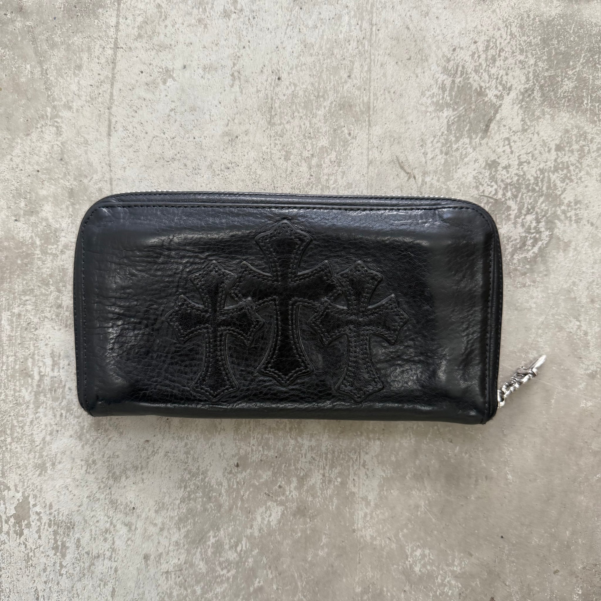 Chrome Hearts Triple Cross Black Zip Wallet