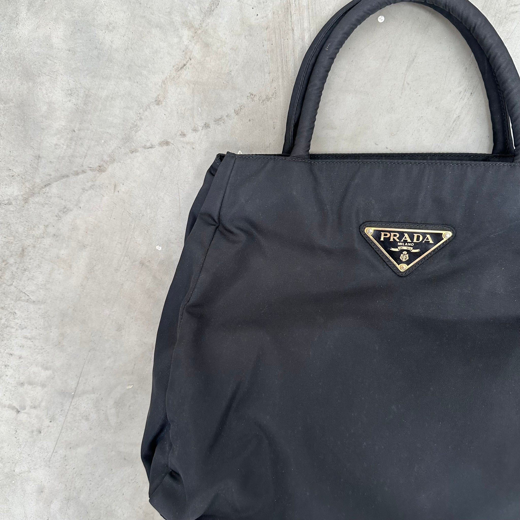 Prada Black Nylon Top Handle Hand Bag