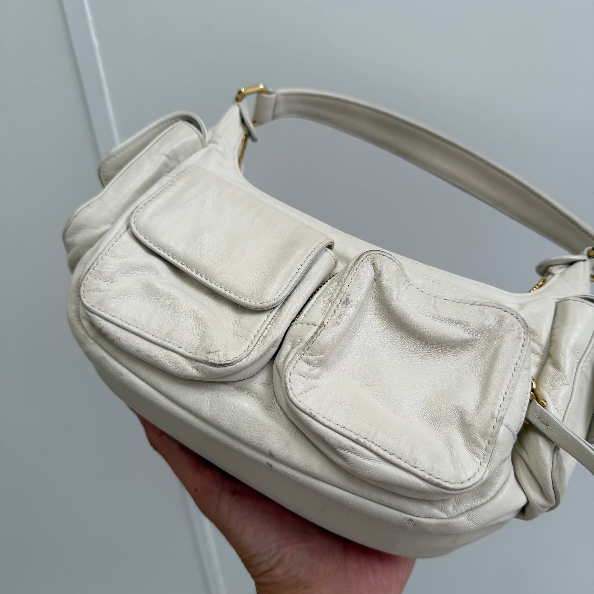Miu Miu White Nappa Leather Pocket Bag