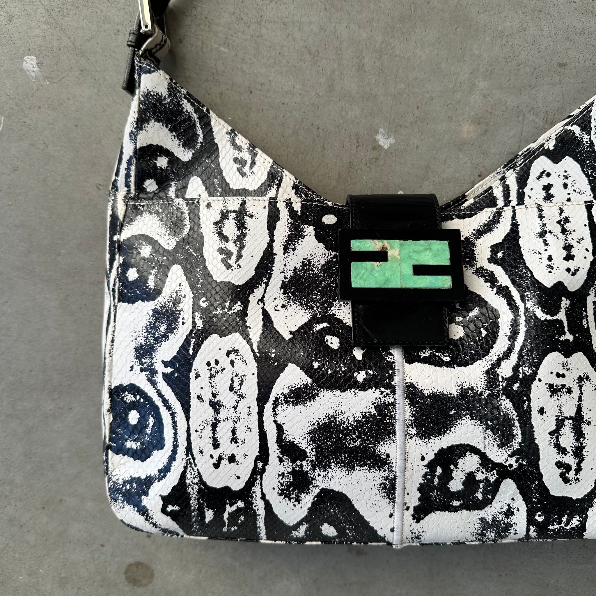 Fendi Python White Black Baguette Bag