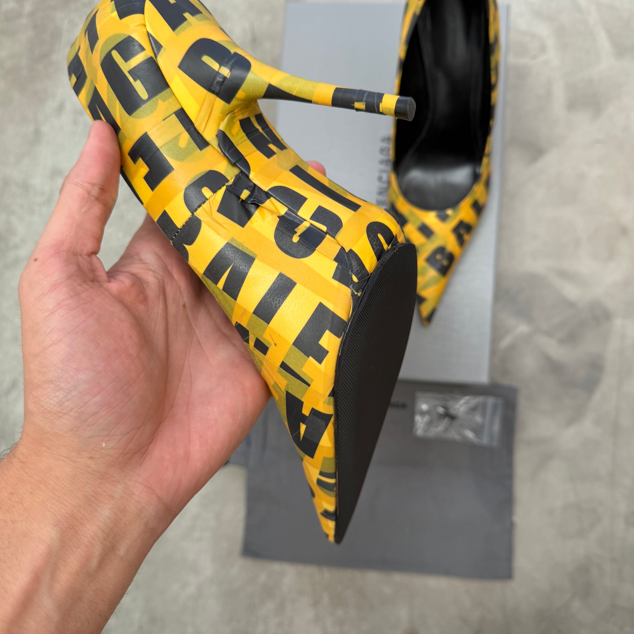 Balenciaga Knife 110mm Logo Print Heels (Size 38)