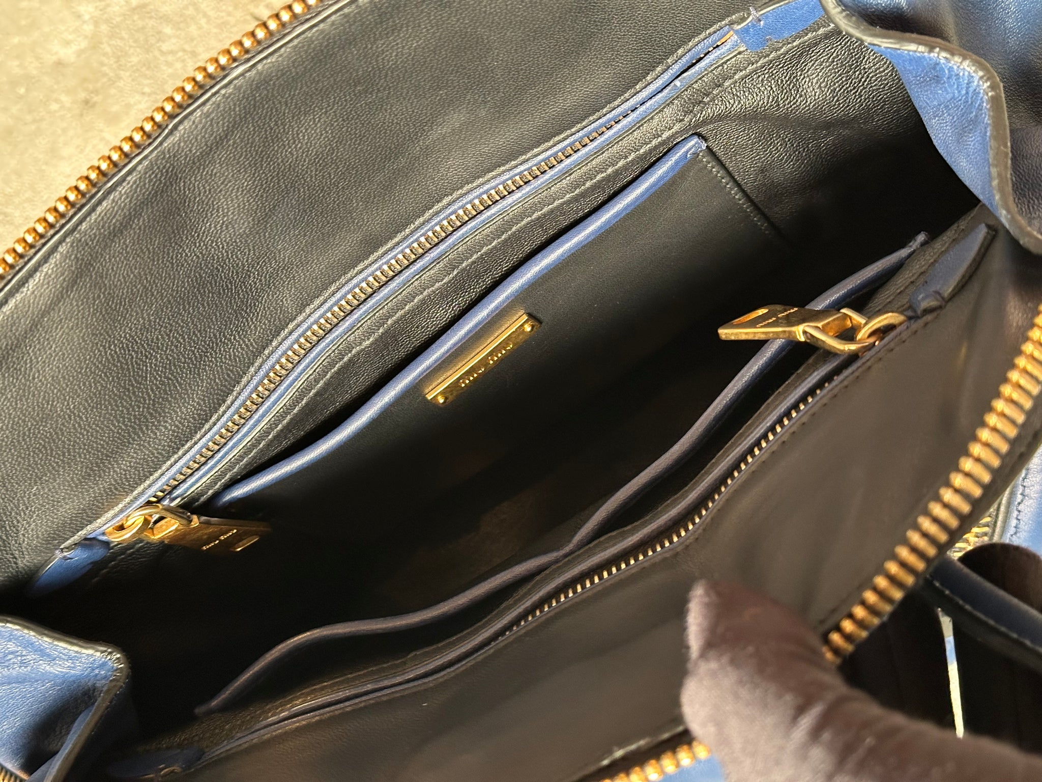 Miu Miu Biker Bugatti Dome Shoulder Bag Blue