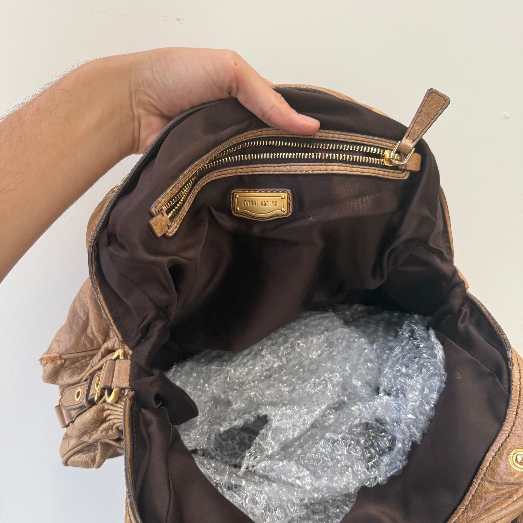Miu Miu Large Gold Logo Bag with Long Strap