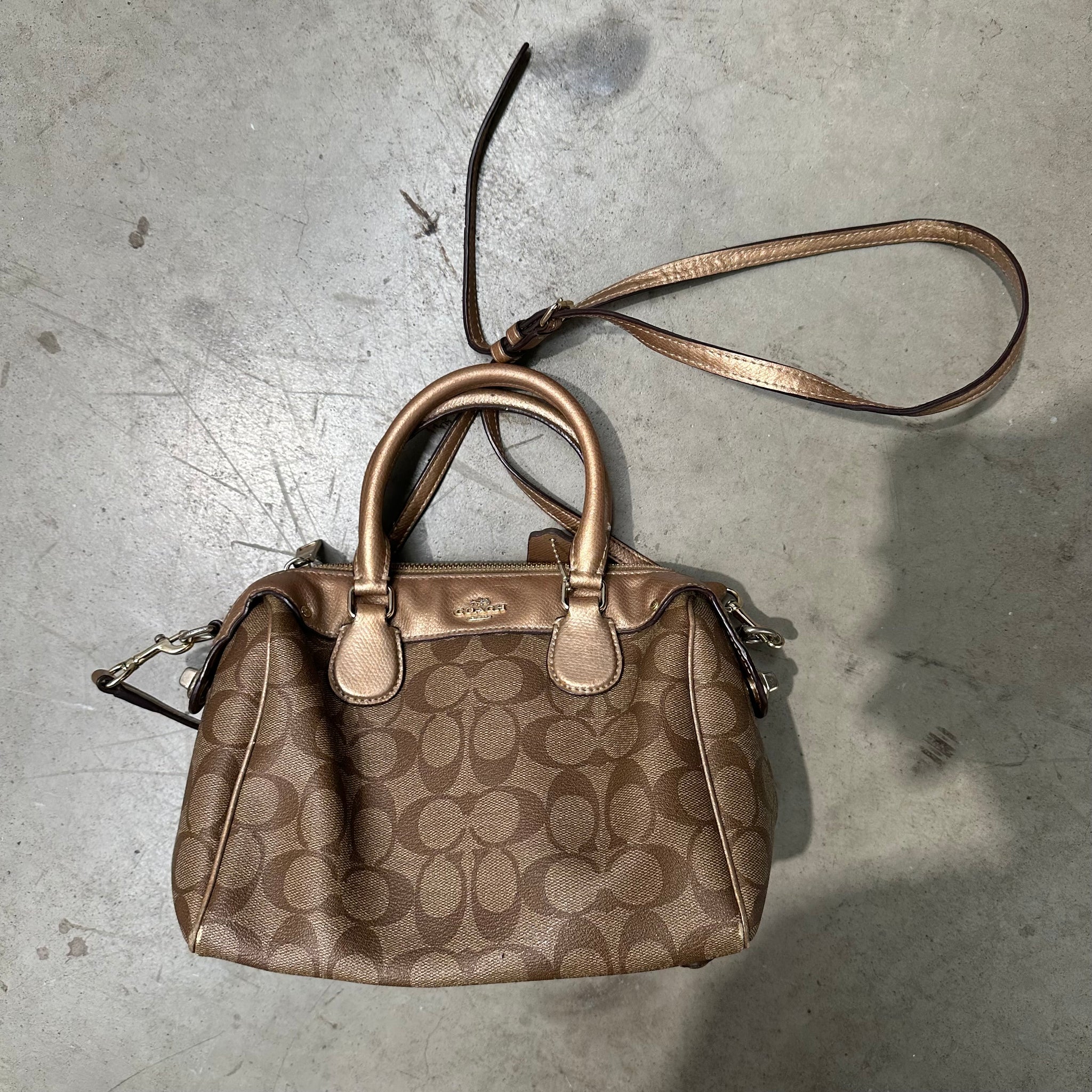 Coach Signature Print Hand Bag Brown